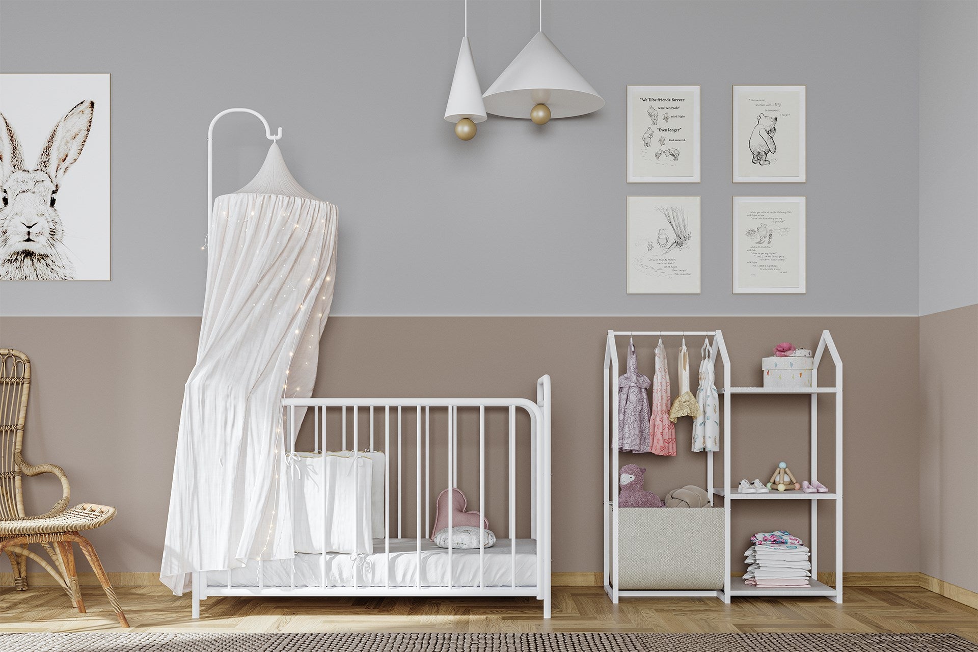 Argimo Bunny 2 Kademeli Metal Bebek Beşiği Anne Yanı Park Beşik Karyola 60x120 Beyaz (Cibinliksiz)