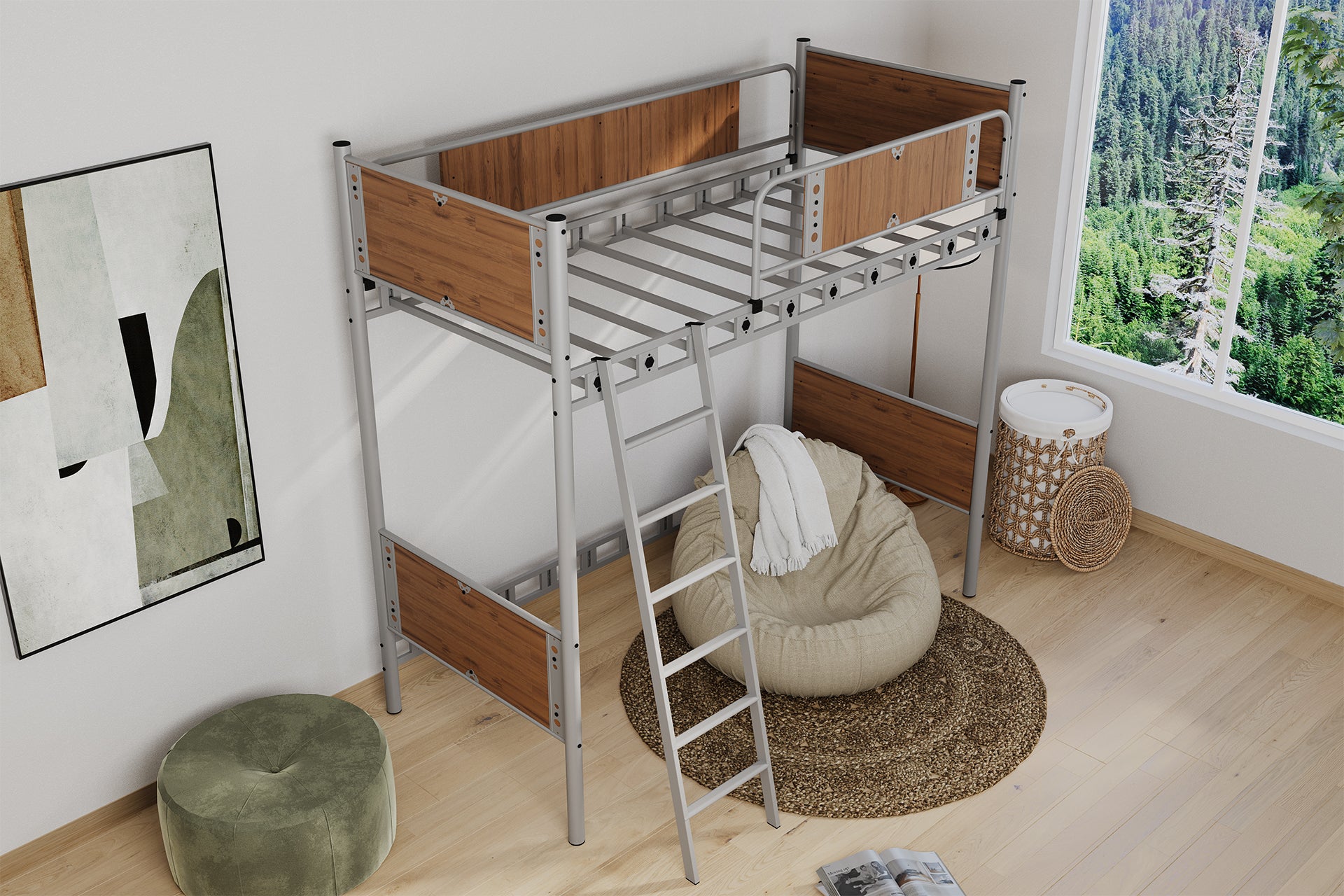 Argimo Prizma Genç Çocuk Odası Metal Ranzalı Gri Karyola