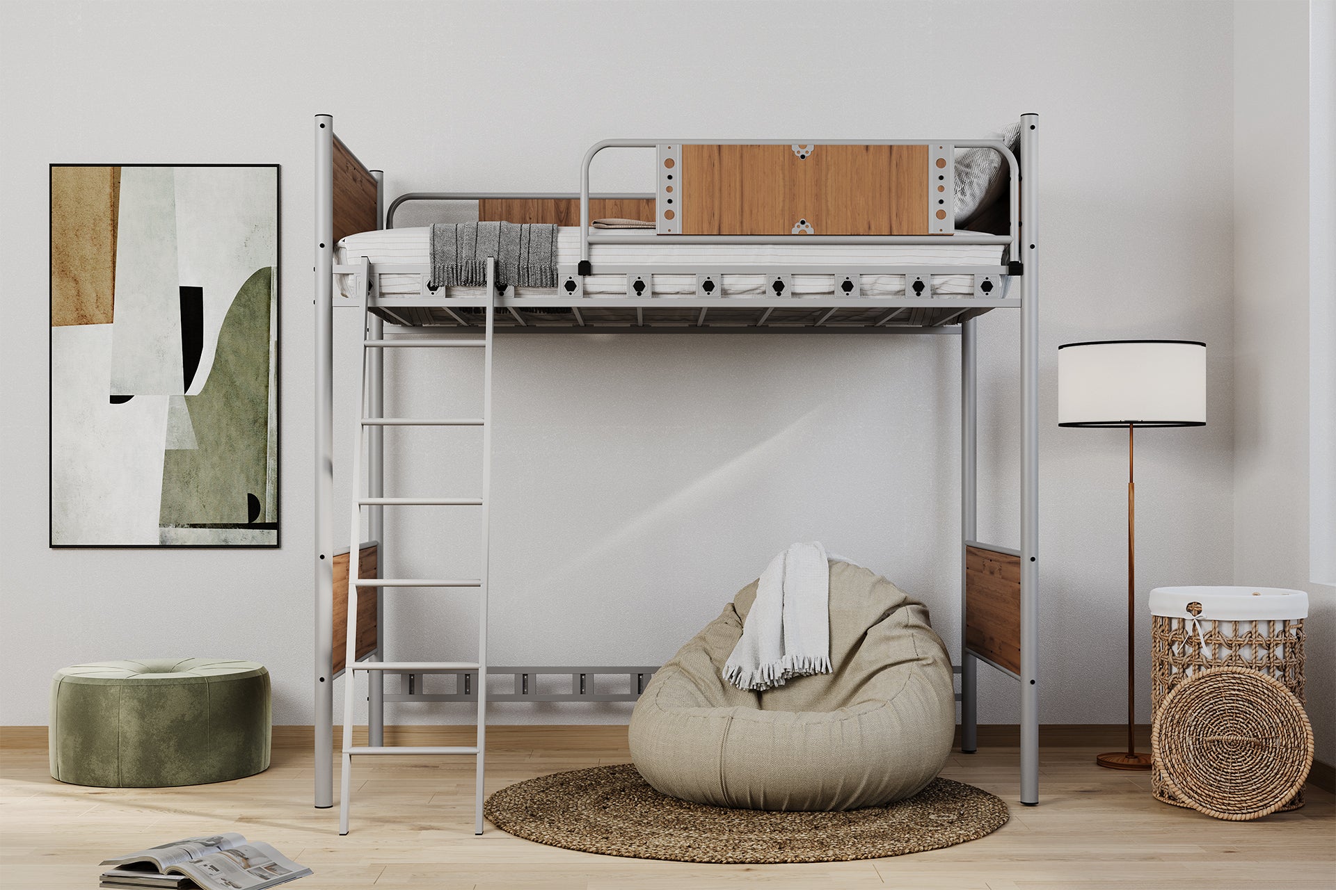 Argimo Prizma Genç Çocuk Odası Metal Ranzalı Gri Karyola