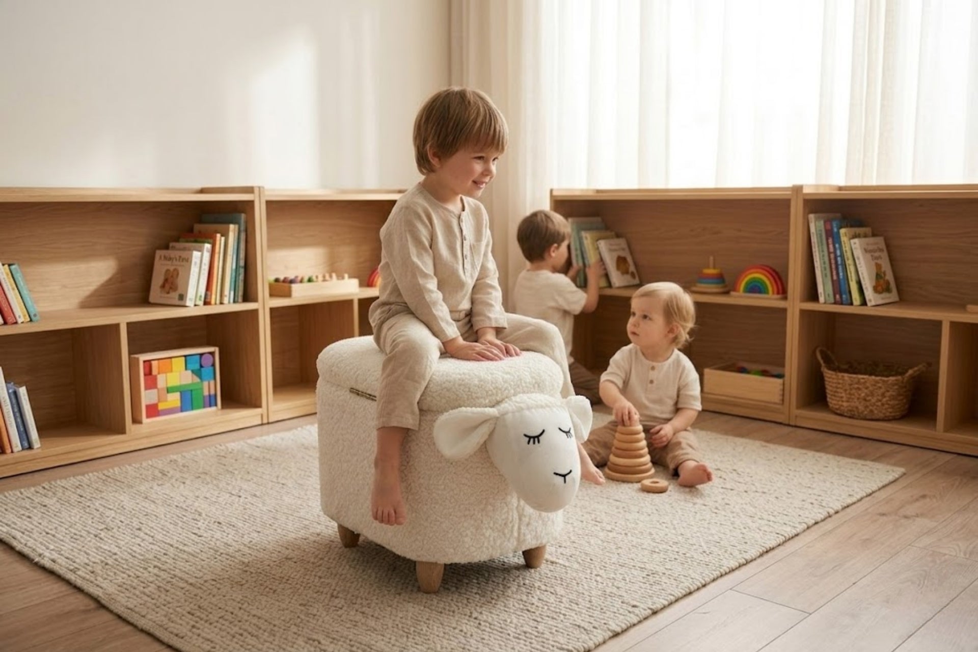 Argimo Mellow Kuzu Figürlü Bebek Çocuk Odası Sandıklı Puf