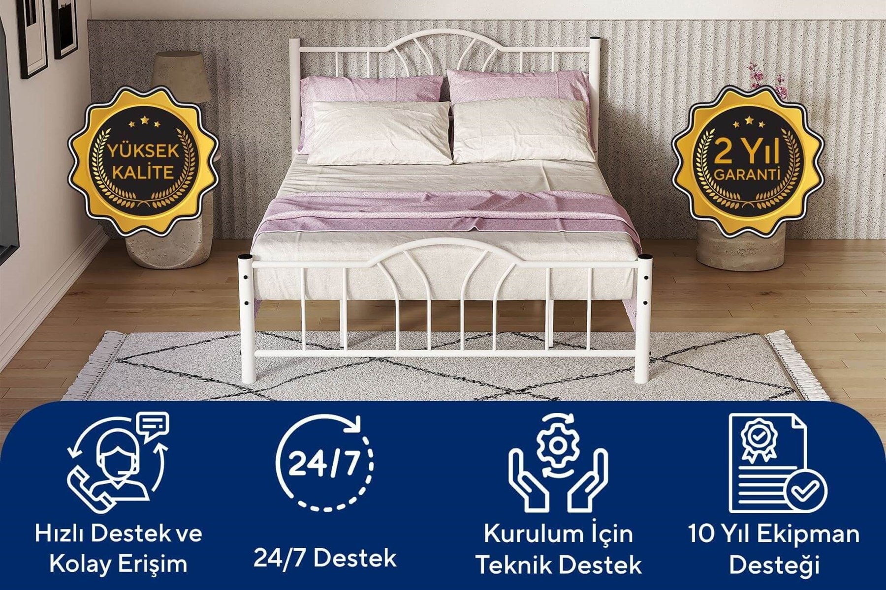 Argimo Bella Çift Kişilik Ferforje Metal Karyola