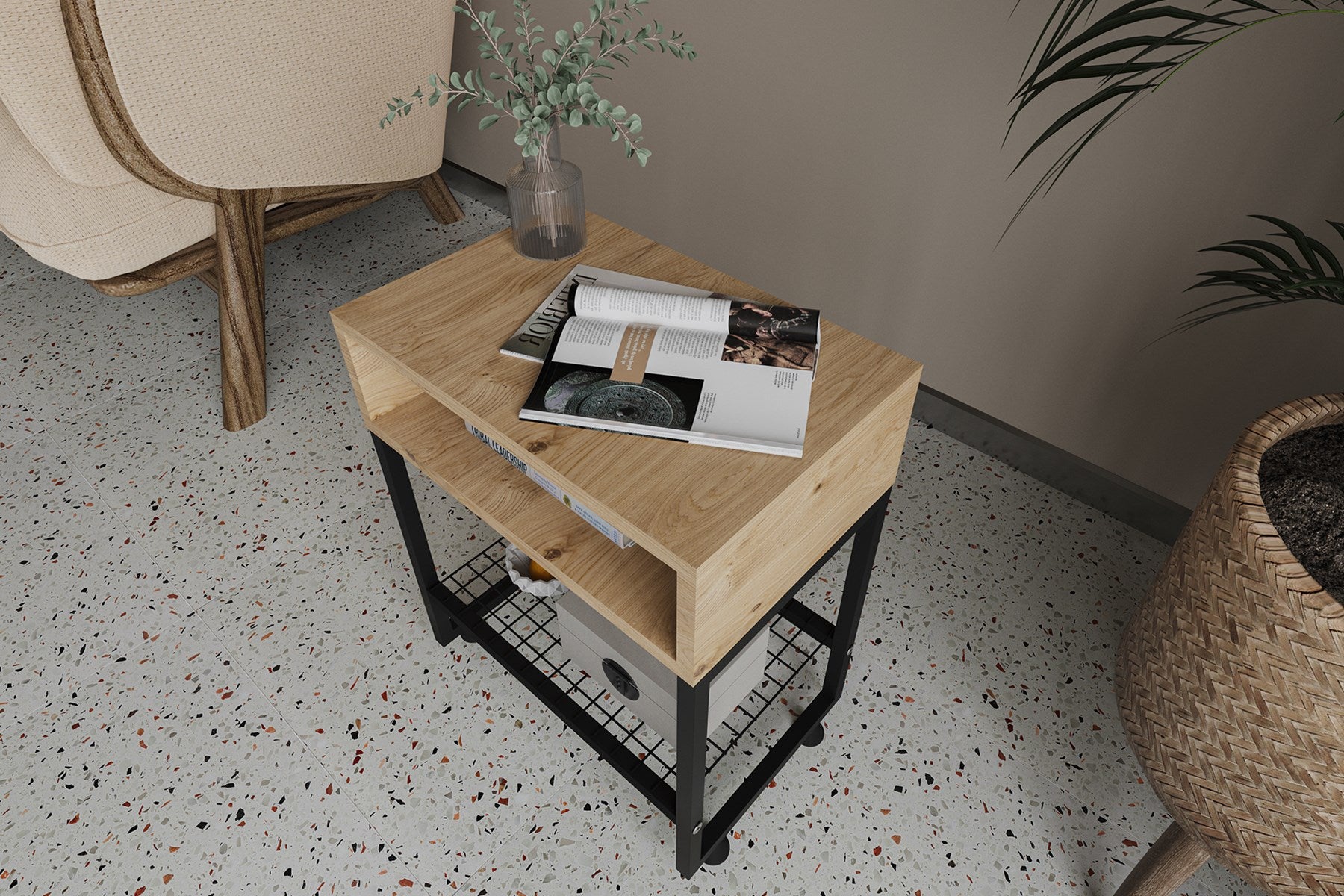 Argimo Armoni Metal Komodin Yatak Yanı Raf Sehpa