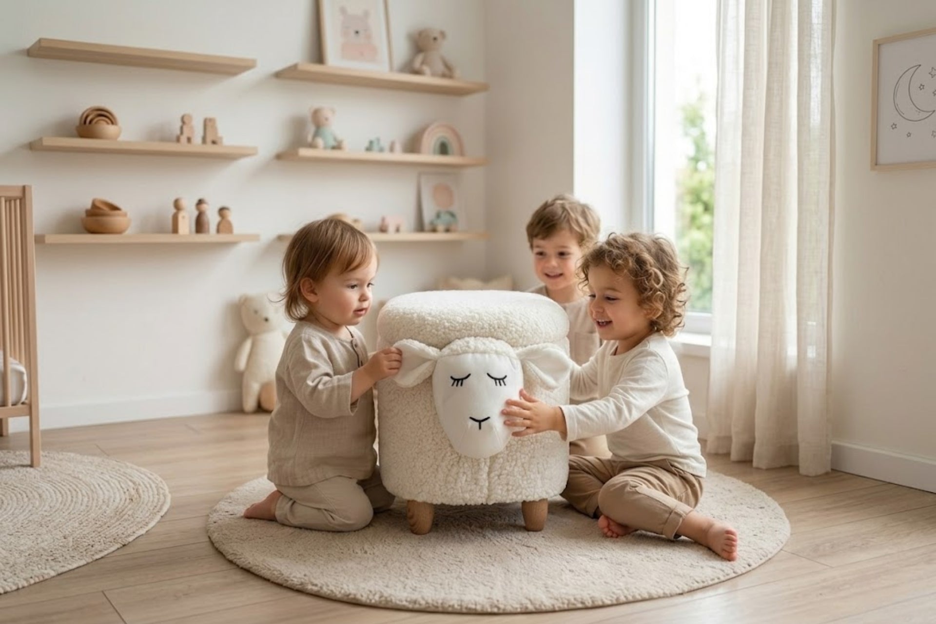 Argimo Mellow Kuzu Figürlü Bebek Çocuk Odası Sandıklı Puf