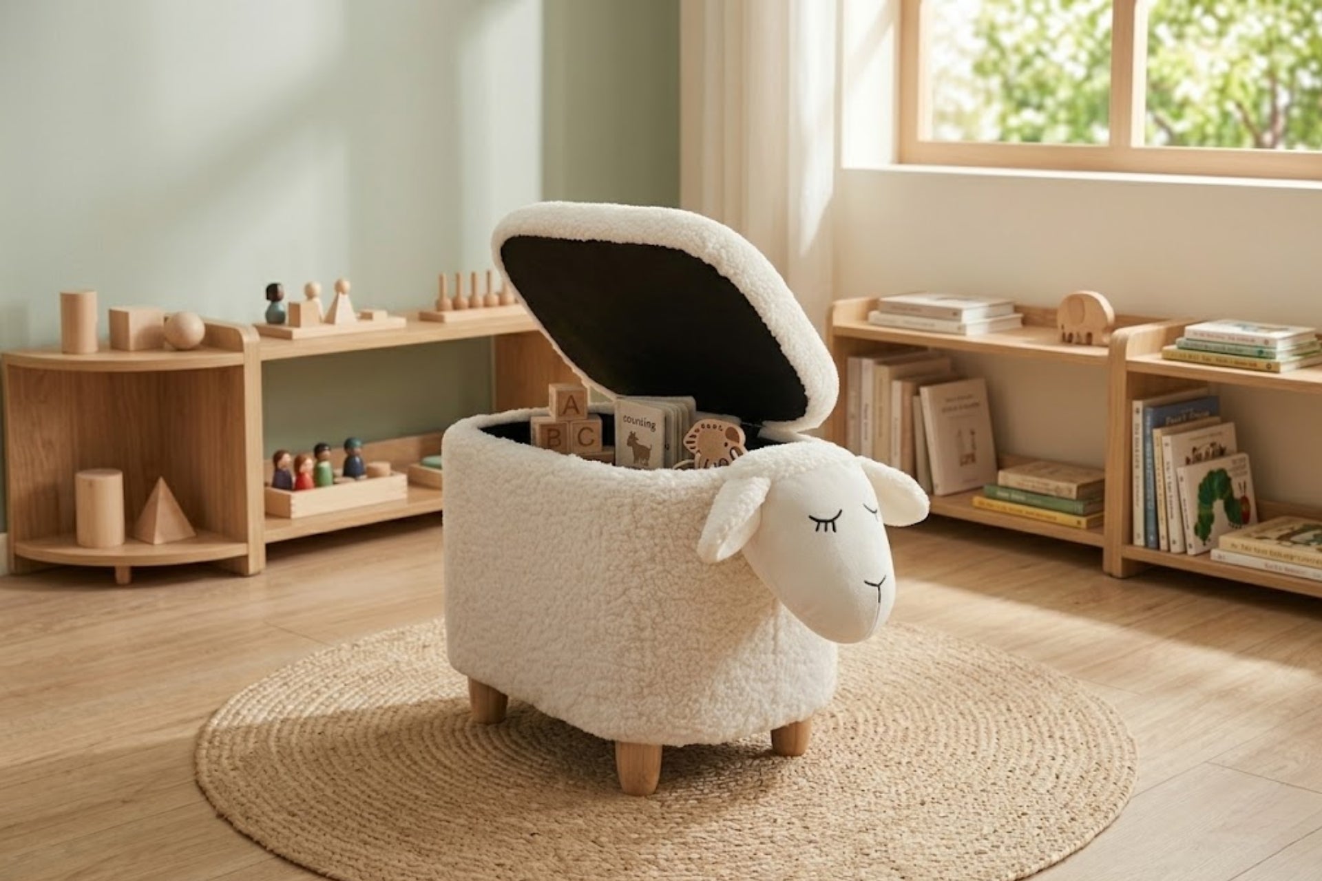 Argimo Mellow Kuzu Figürlü Bebek Çocuk Odası Sandıklı Puf