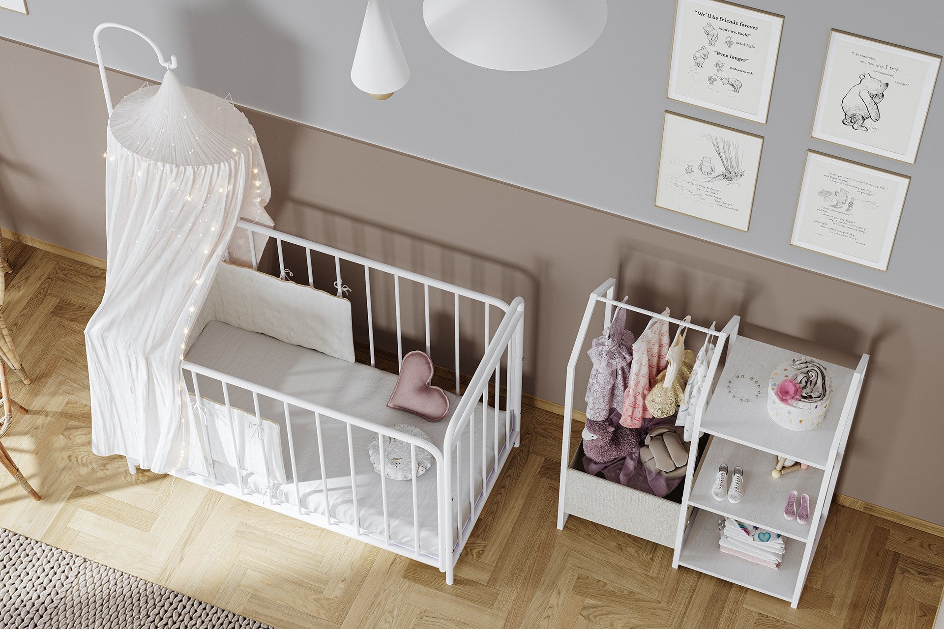 Argimo Bunny 2 Kademeli Metal Bebek Beşiği Anne Yanı Park Beşik Karyola 60x120 Beyaz (Cibinliksiz)