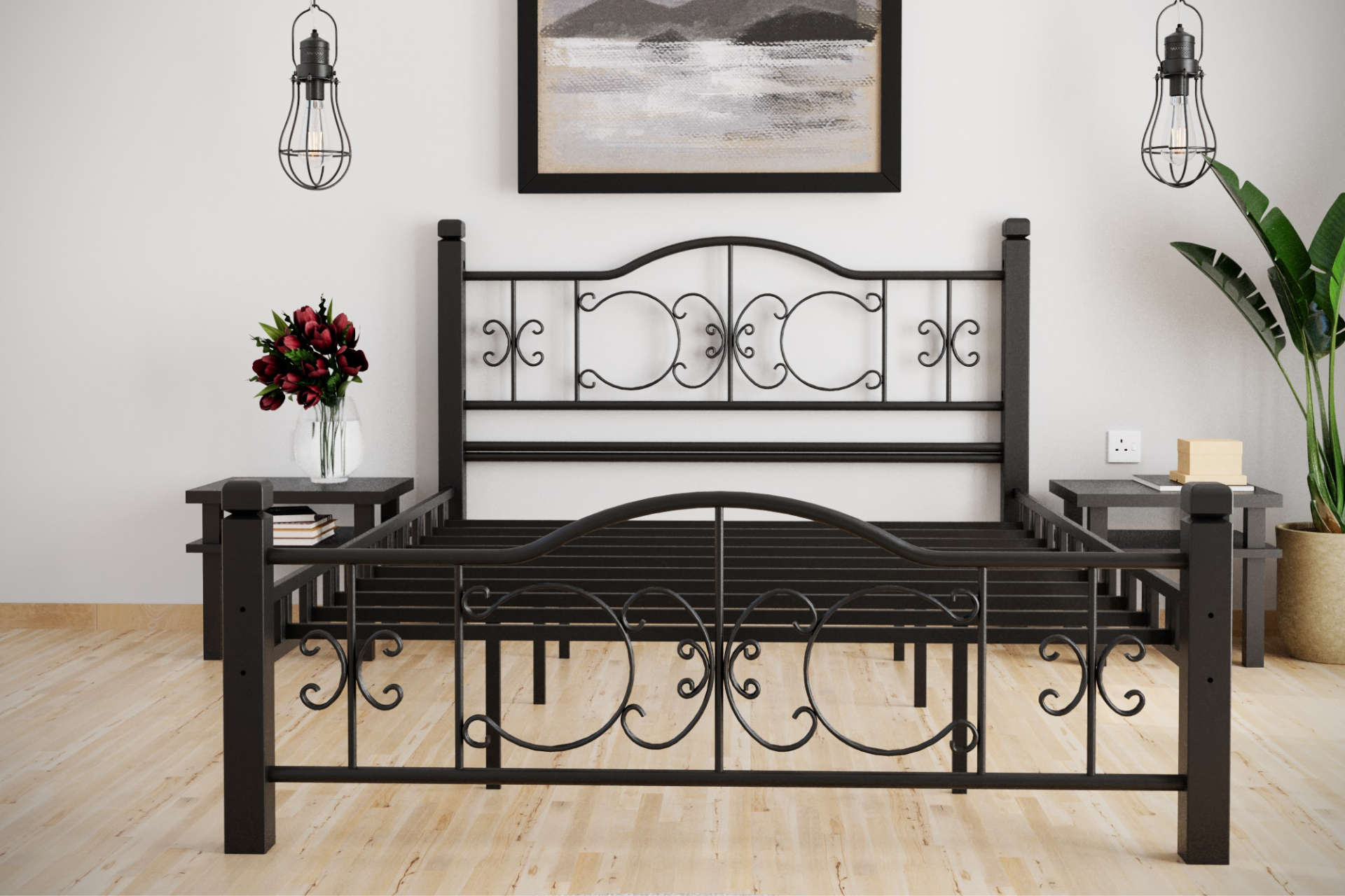 Argimo Yakamoz Tek Kişilik Ferforje Ahşap Metal Siyah Karyola