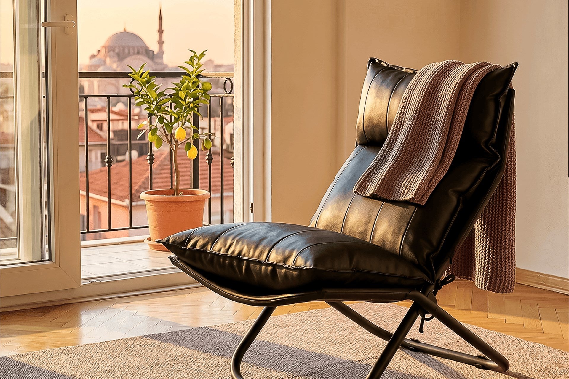 Argimo Baron Metal İskeletli Katlanır Dinlenme Koltuğu Modern Lounge Minderli Sandalye Tekli TV Koltuk