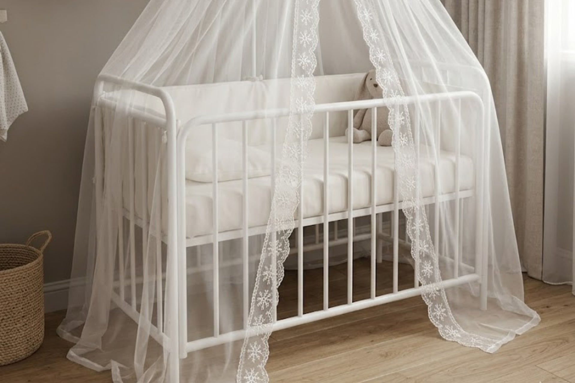 Argimo Fransız Güpürlü Park Beşik Cibinliği Bebek Karyola Tülü Beyaz