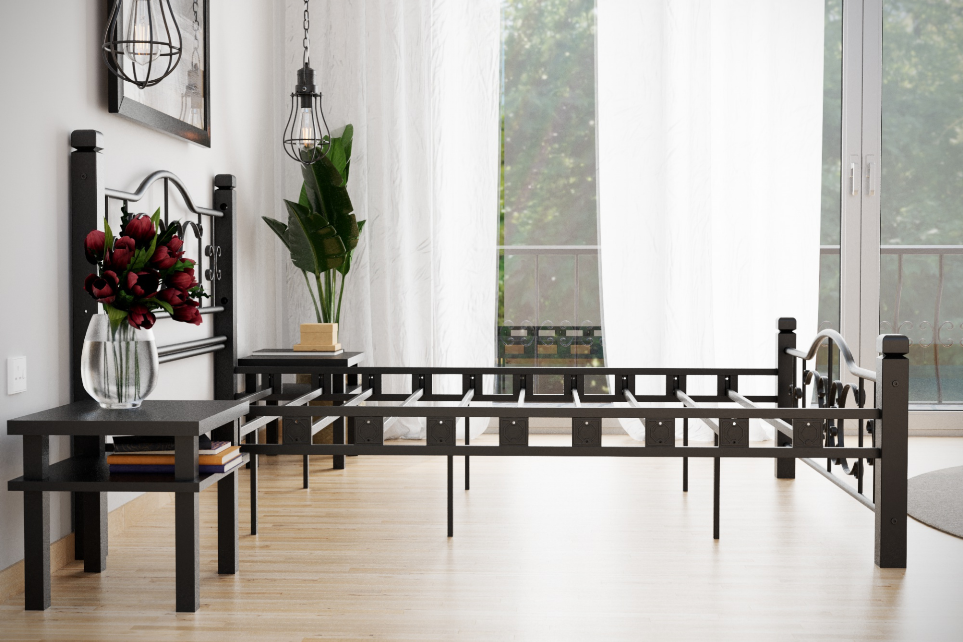 Argimo Yakamoz Tek Kişilik Ferforje Ahşap Metal Siyah Karyola