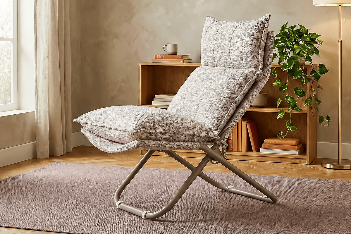 Argimo Baron Metal İskeletli Katlanır Dinlenme Koltuğu Modern Lounge Minderli Sandalye Tekli TV Koltuk