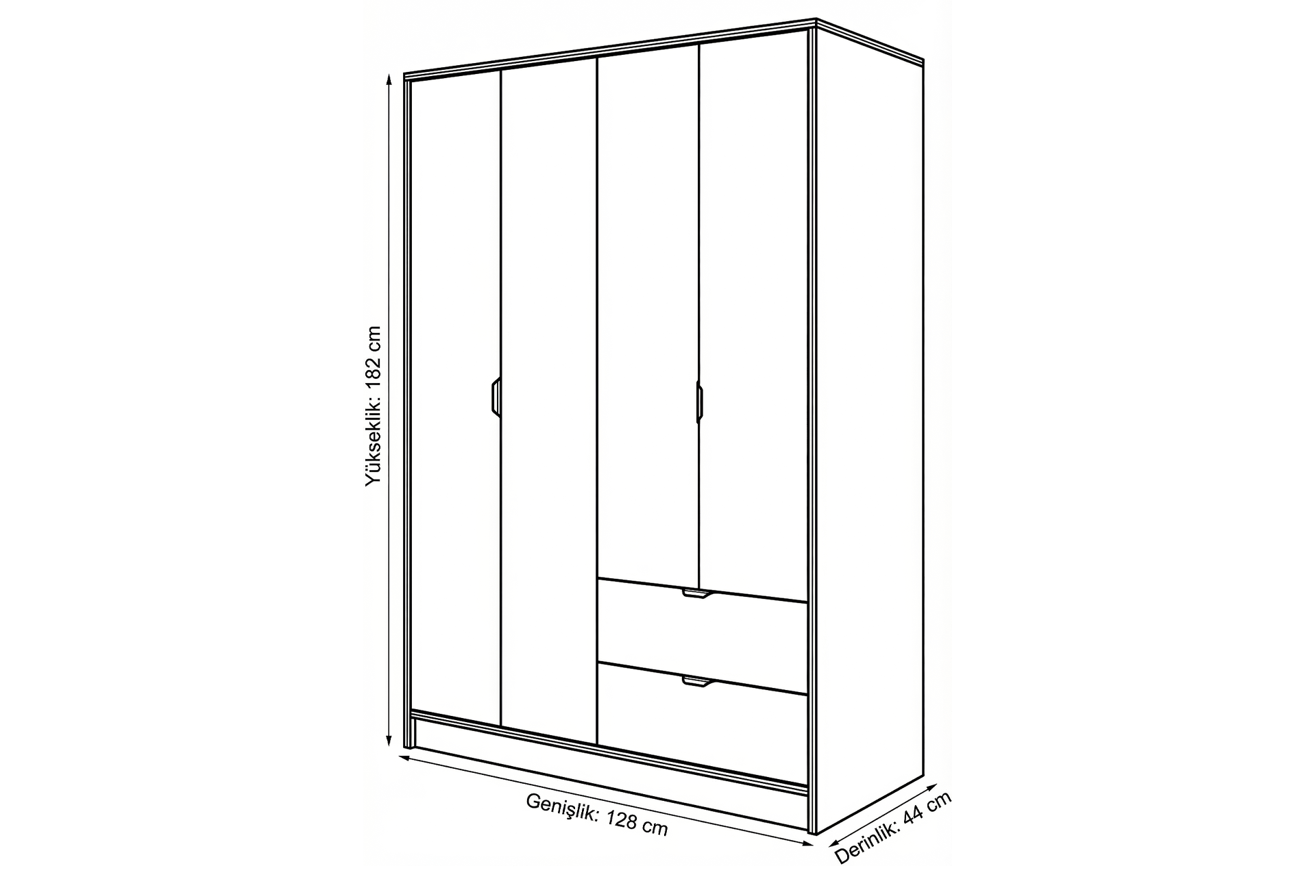 Argimo Arya 4 Kapaklı Dolap 44x128x182 cm Beyaz