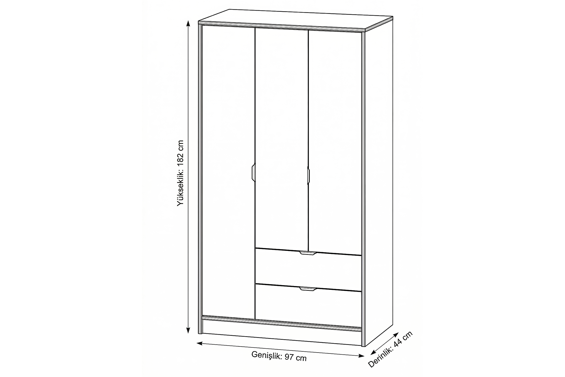 Argimo Arya 3 Kapaklı Dolap 44x97x182 cm