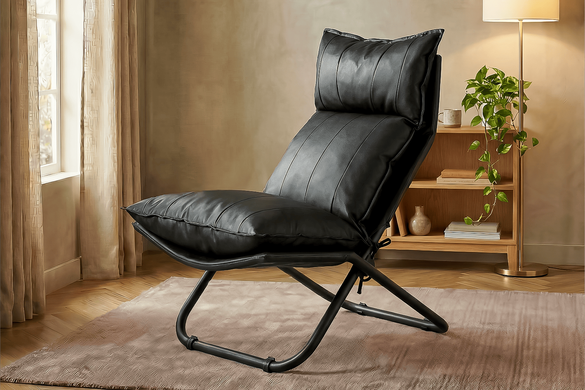 Argimo Baron Metal İskeletli Katlanır Dinlenme Koltuğu Modern Lounge Minderli Sandalye Tekli TV Koltuk