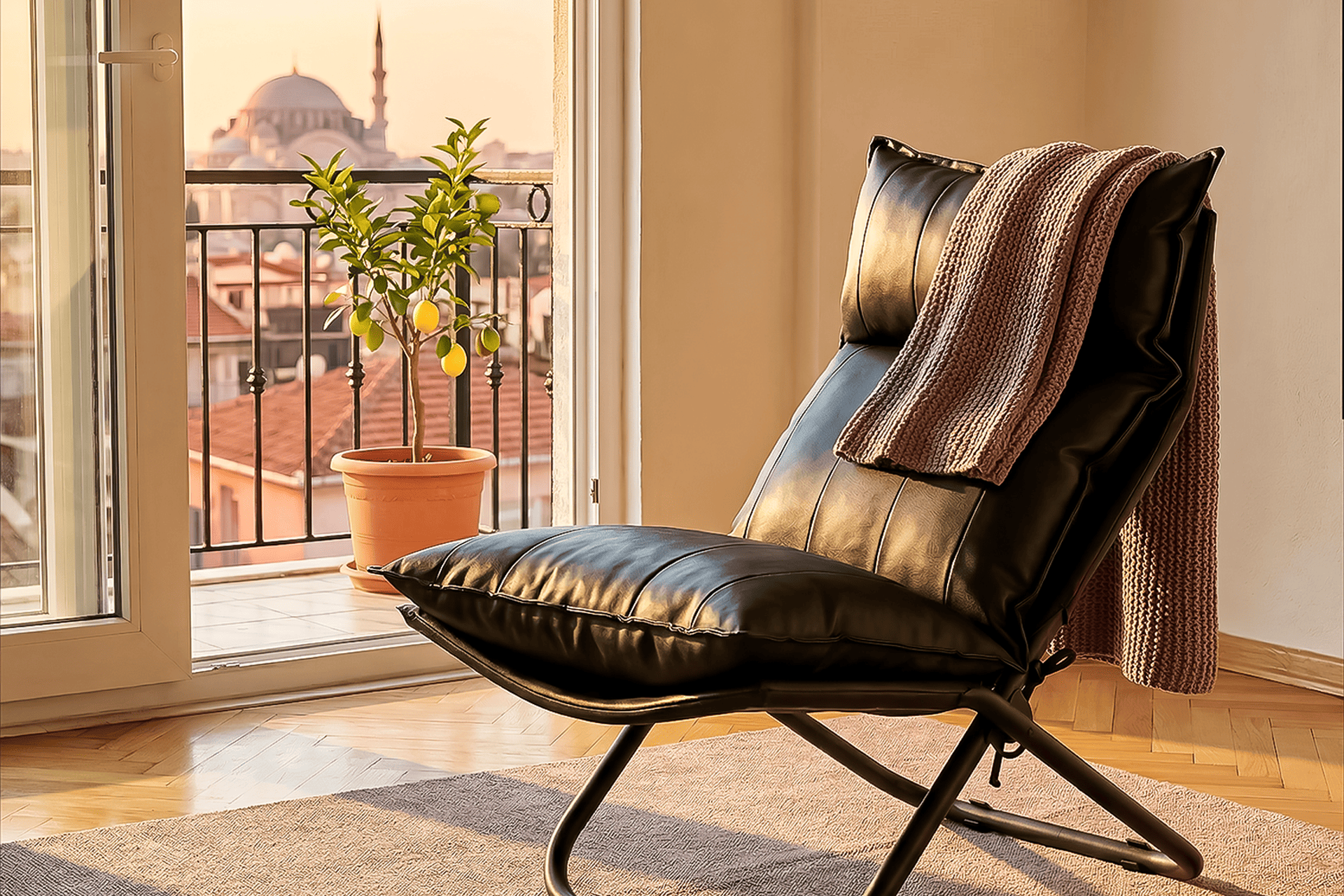 Argimo Baron Metal İskeletli Katlanır Dinlenme Koltuğu Modern Lounge Minderli Sandalye Tekli TV Koltuk