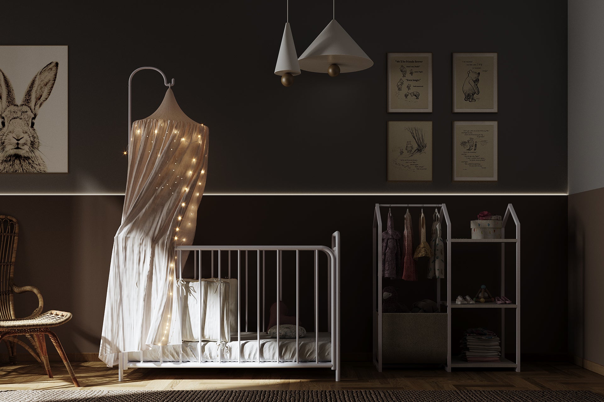 Argimo Bunny Metal Bebek Beşiği Seti 60x120 Beyaz (Beşik + Uyku Seti + Cibinlik + Yatak Dahil)