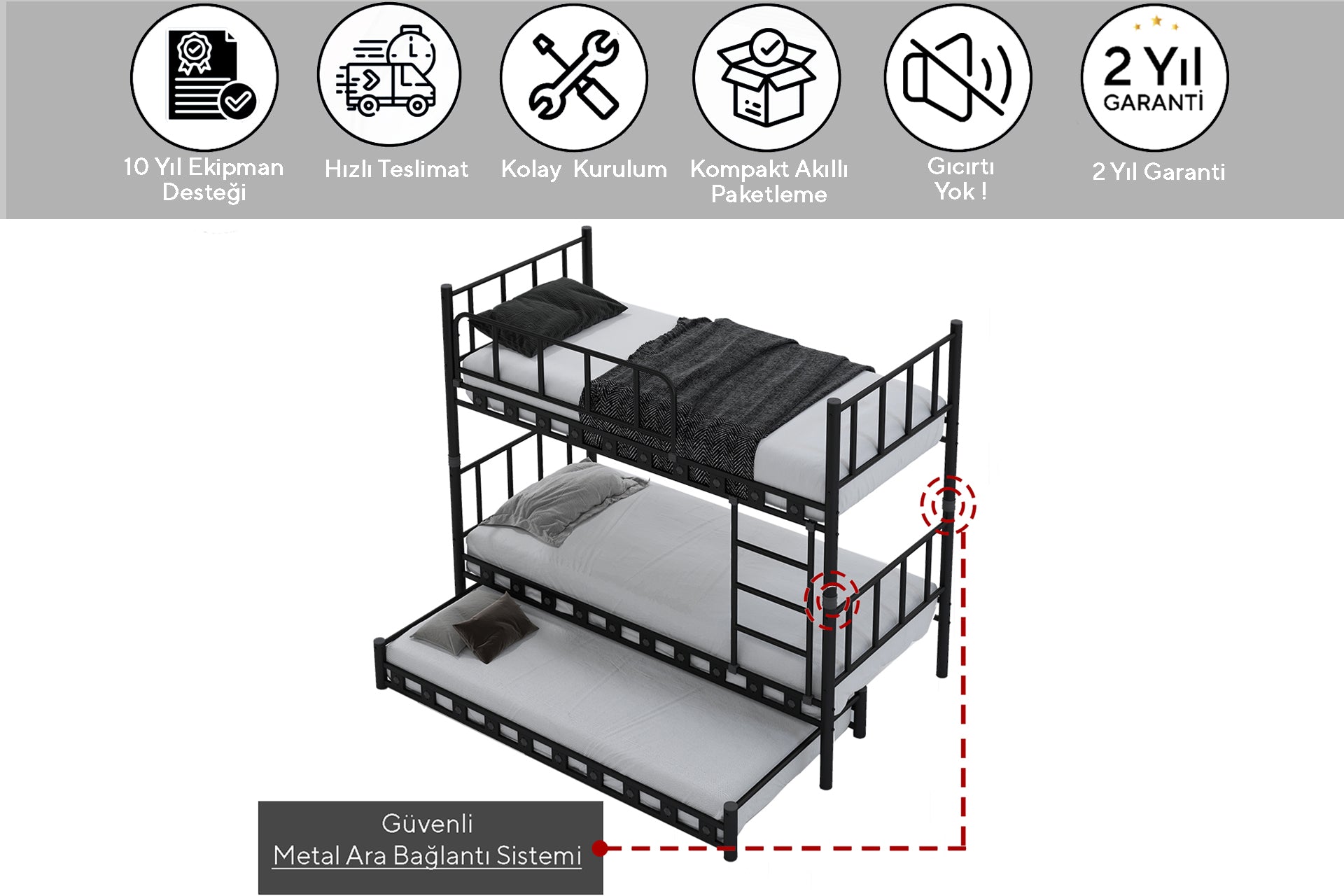 Argimo Zambak Yavrulu Genç Çocuk Odası Metal Ranza ve Karyola