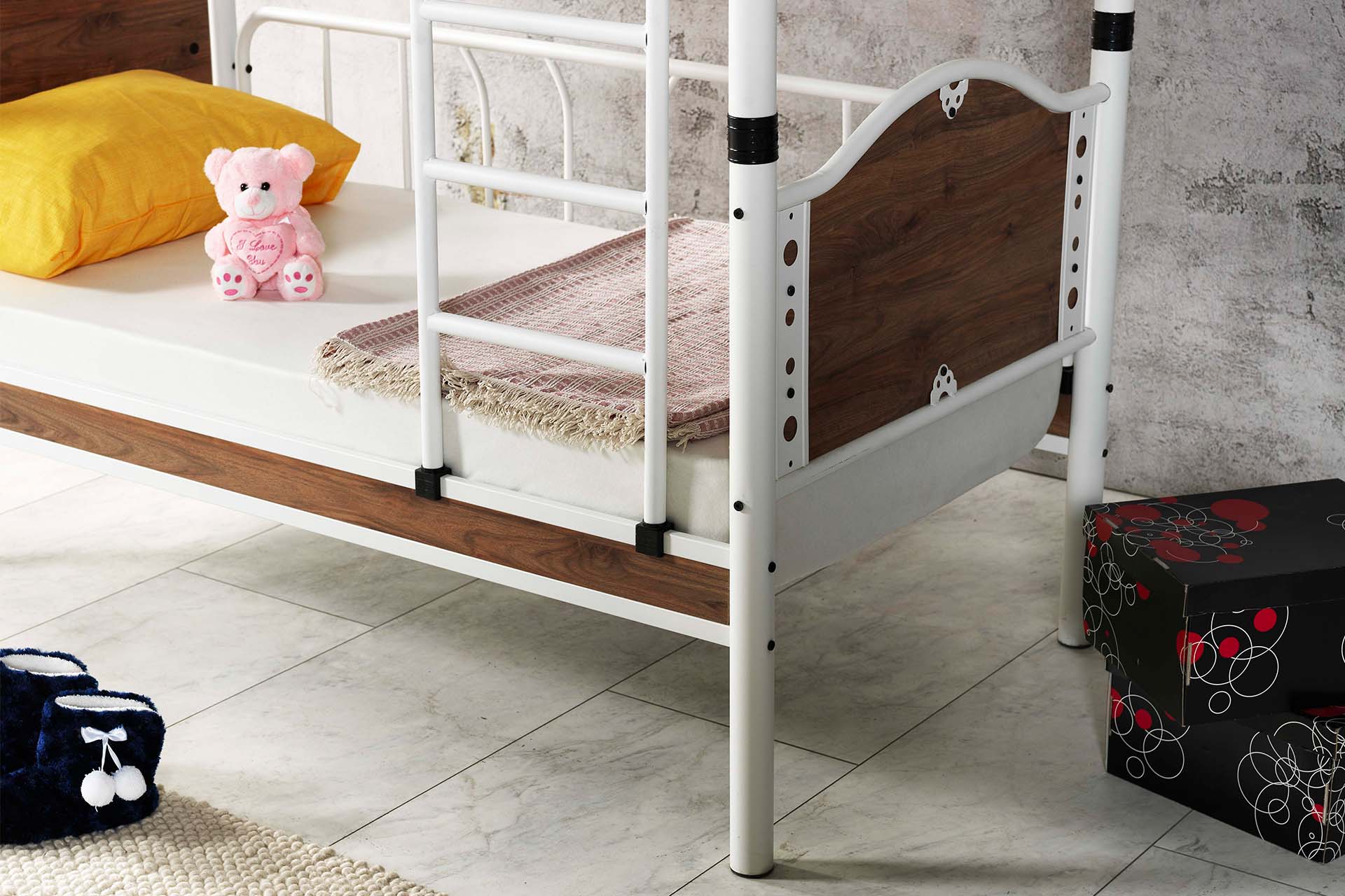 Argimo İnci Baby Çocuk Genç Odası Ahşap Başlık Metal Ranza ve Karyola