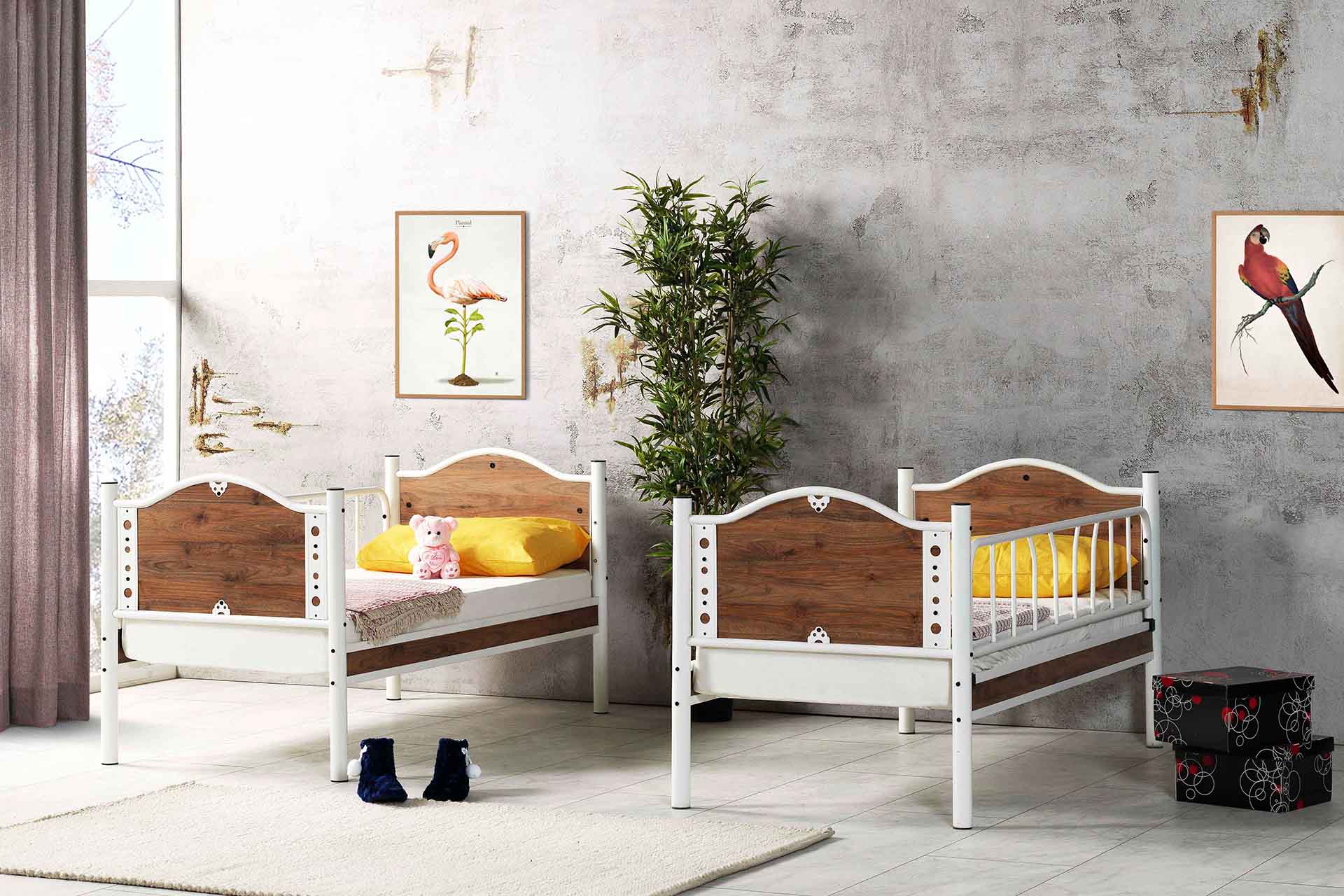Argimo İnci Baby Çocuk Genç Odası Ahşap Başlık Metal Ranza ve Karyola