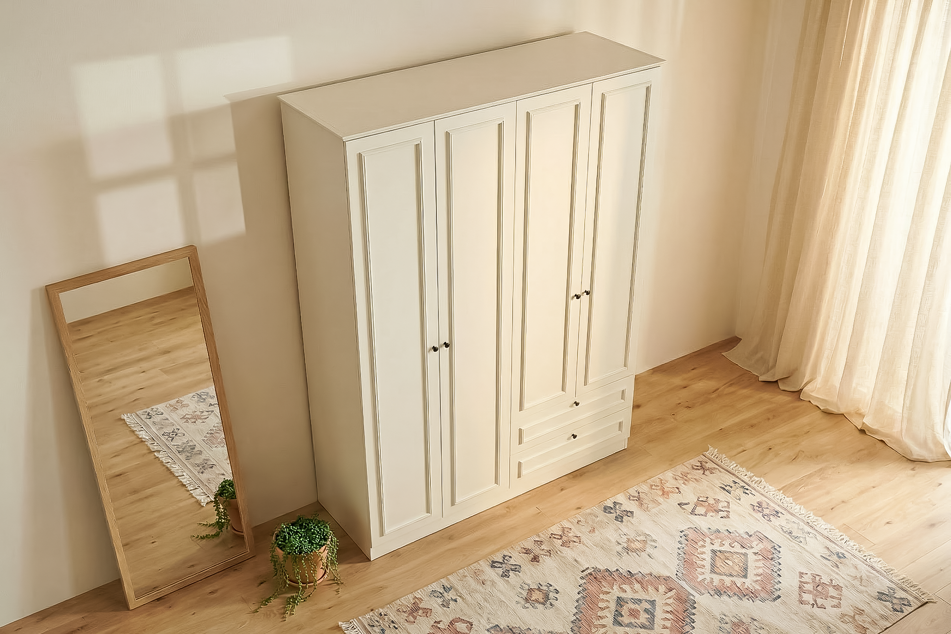 Argimo Maya 4 Kapaklı Dolap 54x140x210 cm Beyaz