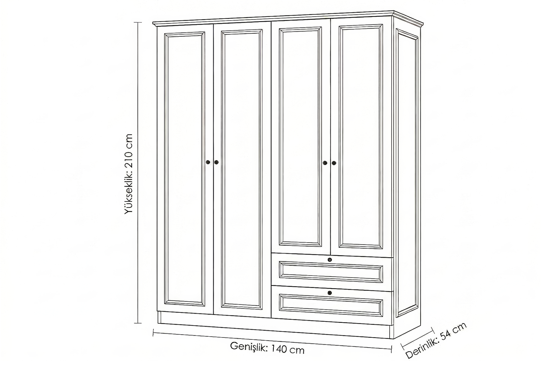 Argimo Maya 4 Kapaklı Dolap 54x140x210 cm Beyaz