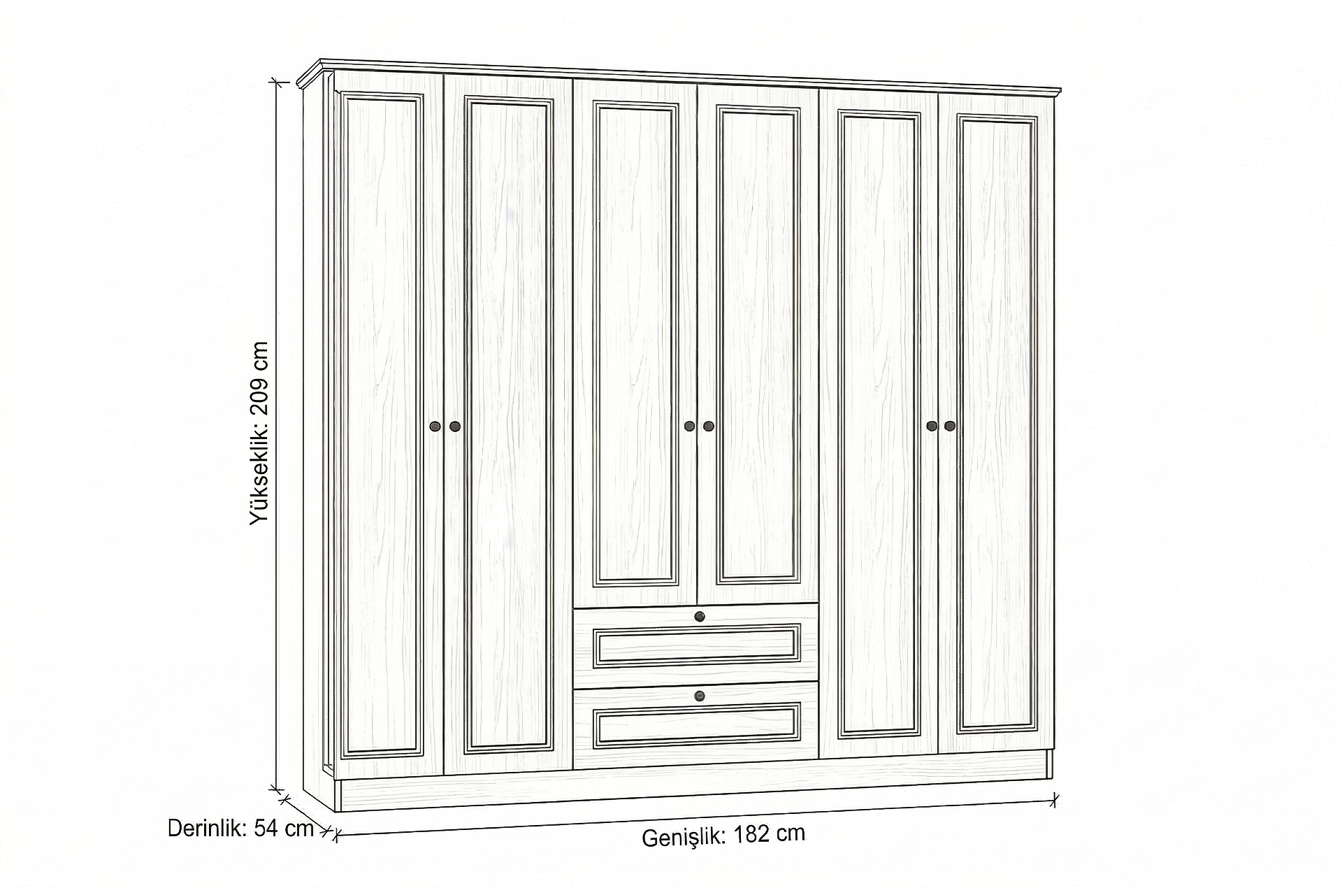 Argimo Maya 6 Kapaklı Dolap 54x182x209 cm Beyaz