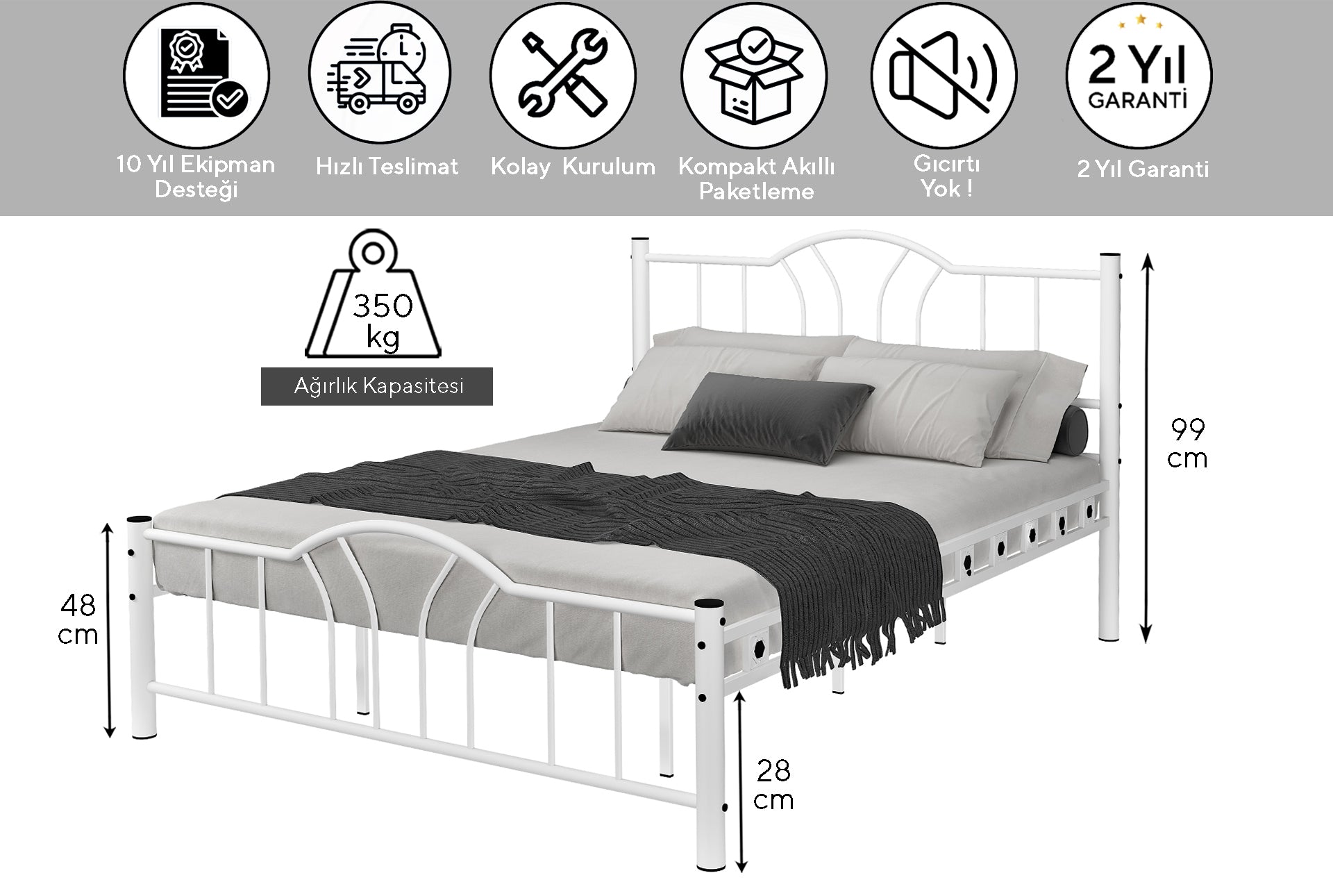 Argimo Stella Sultan Başlıklı Çift Kişilik Ferforje Siyah Metal Karyola (Cibinliksiz)