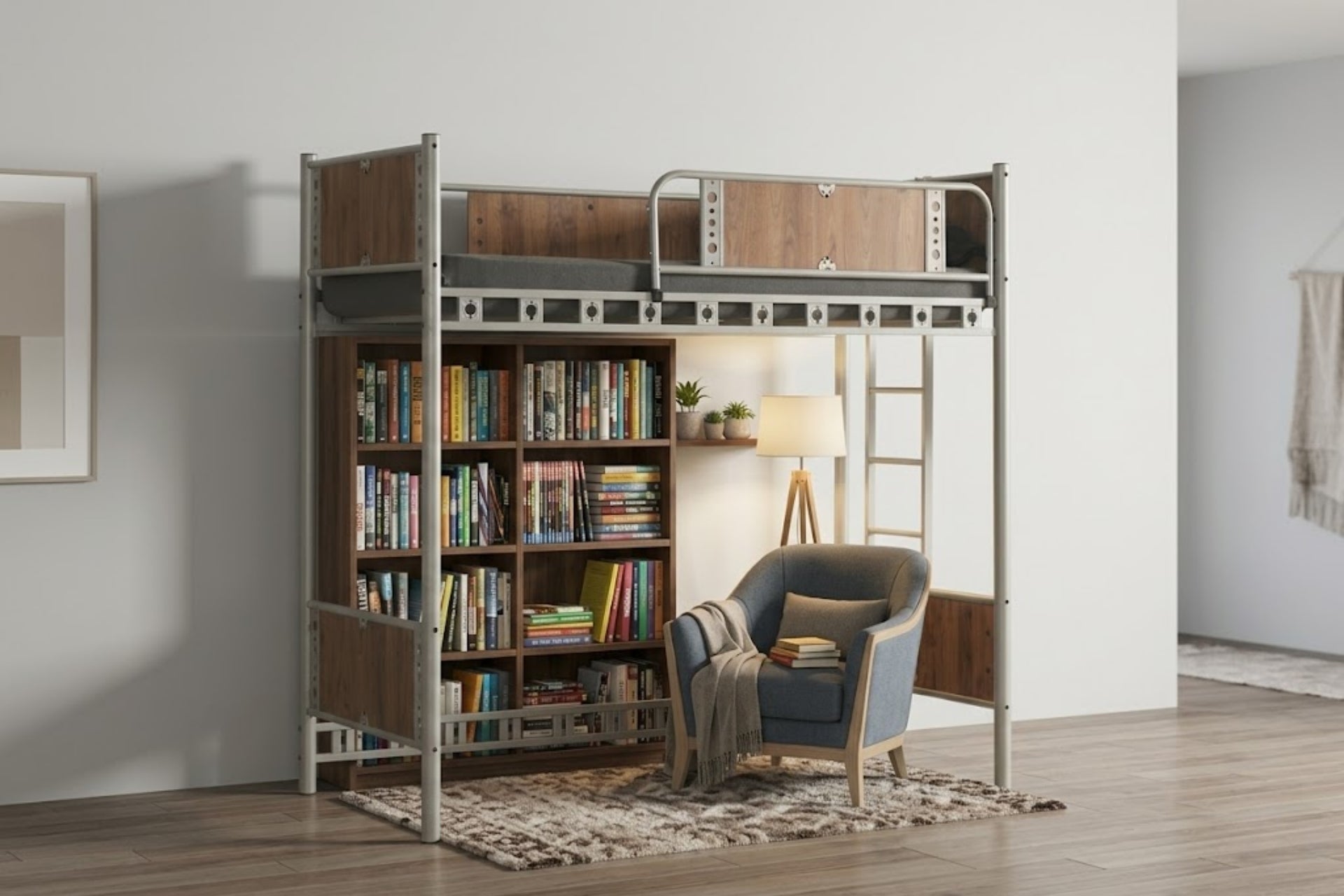 Argimo Prizma Genç Çocuk Odası Metal Ranzalı Gri Karyola