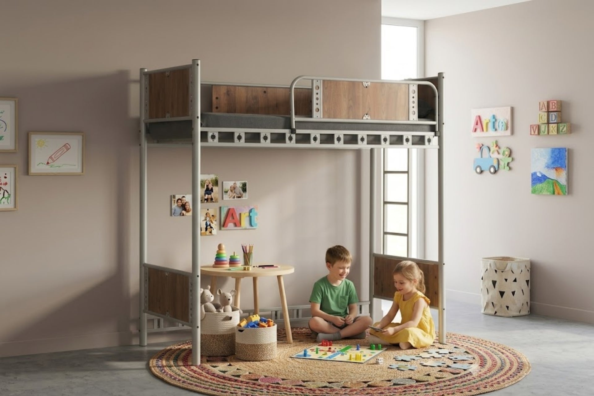 Argimo Prizma Genç Çocuk Odası Metal Ranzalı Gri Karyola