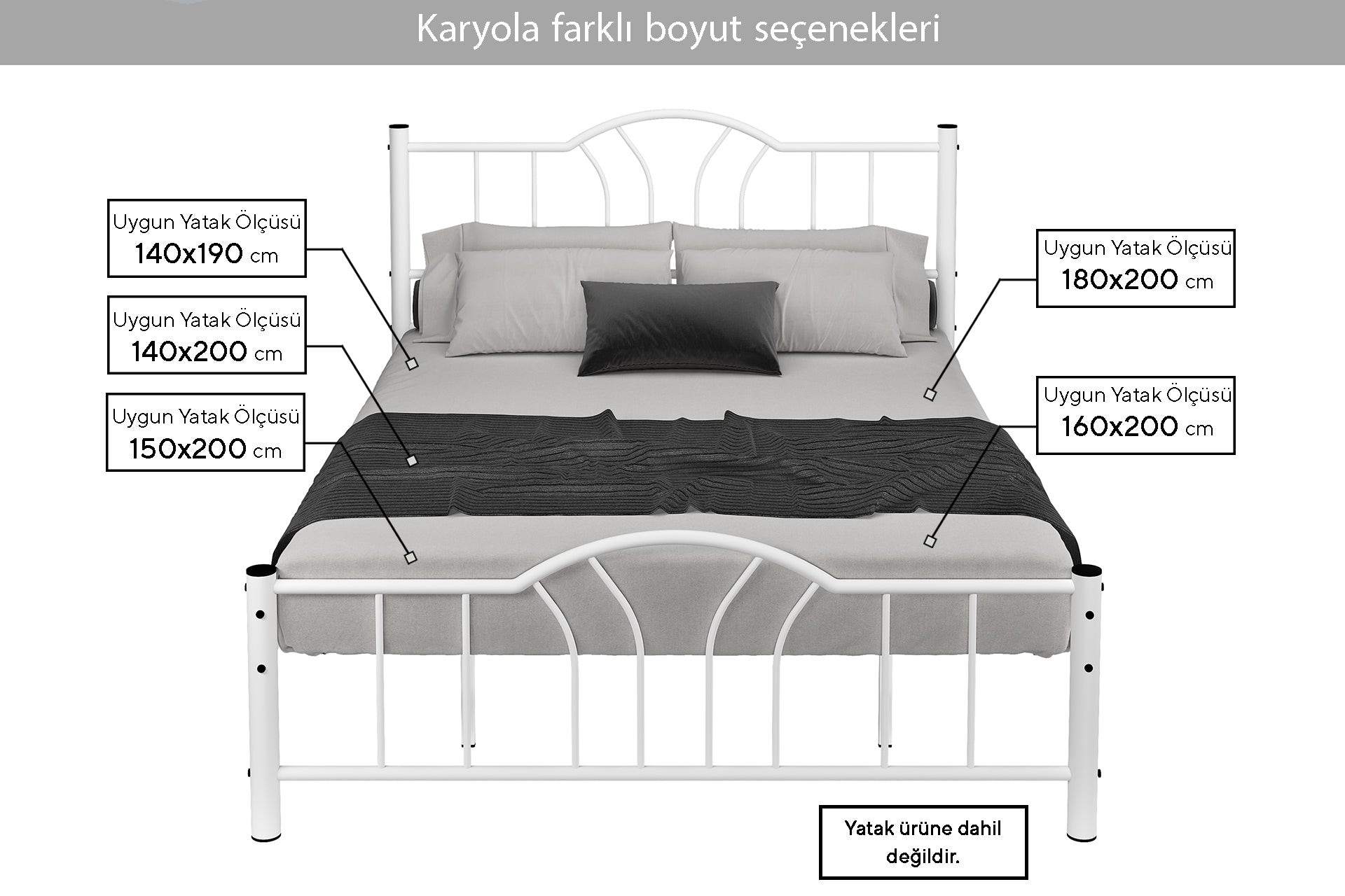 Argimo Stella Sultan Başlıklı Çift Kişilik Ferforje Siyah Metal Karyola (Cibinliksiz)