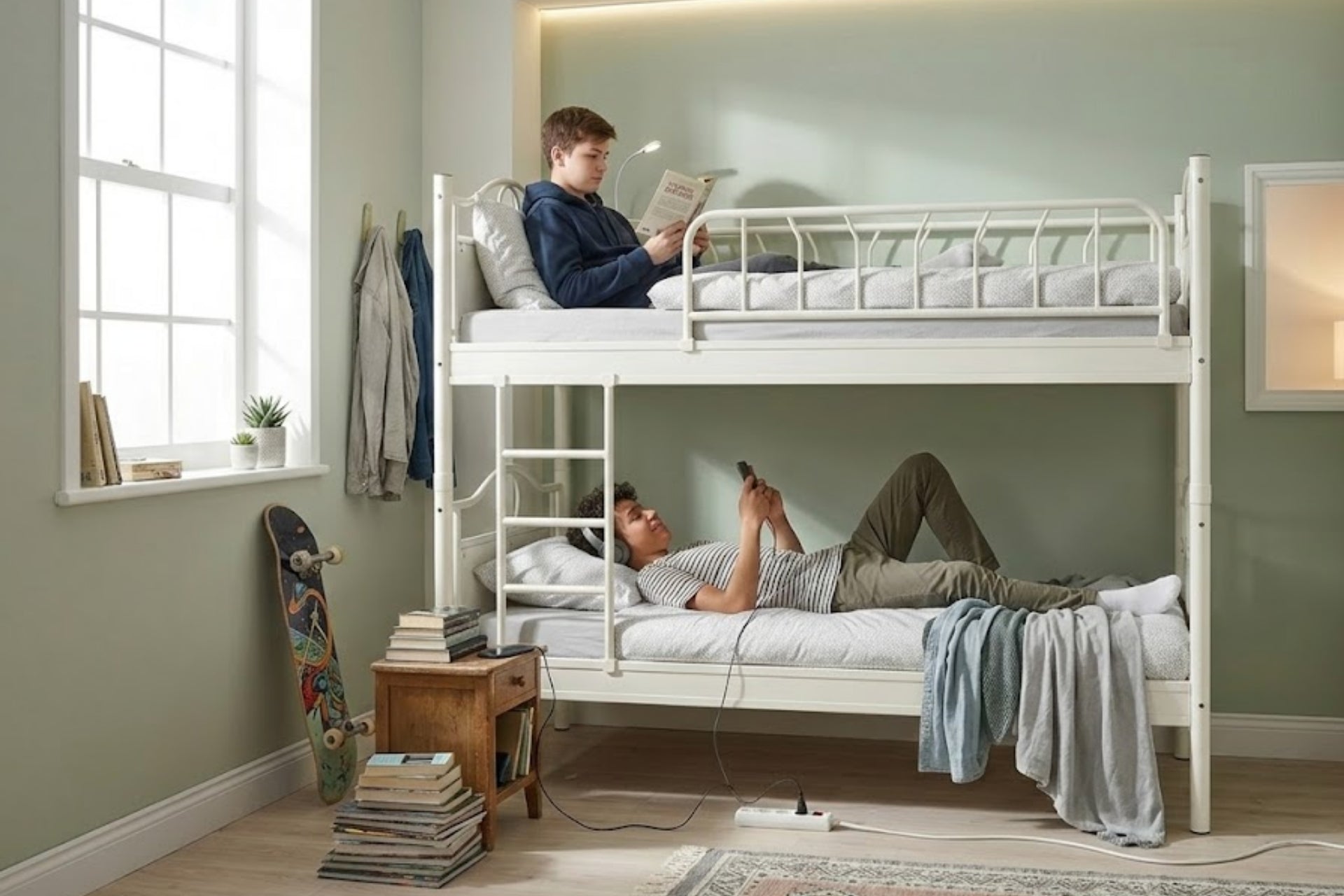 Argimo Zümrüt Genç Çocuk Odası Beyaz Metal Ranza ve Karyola