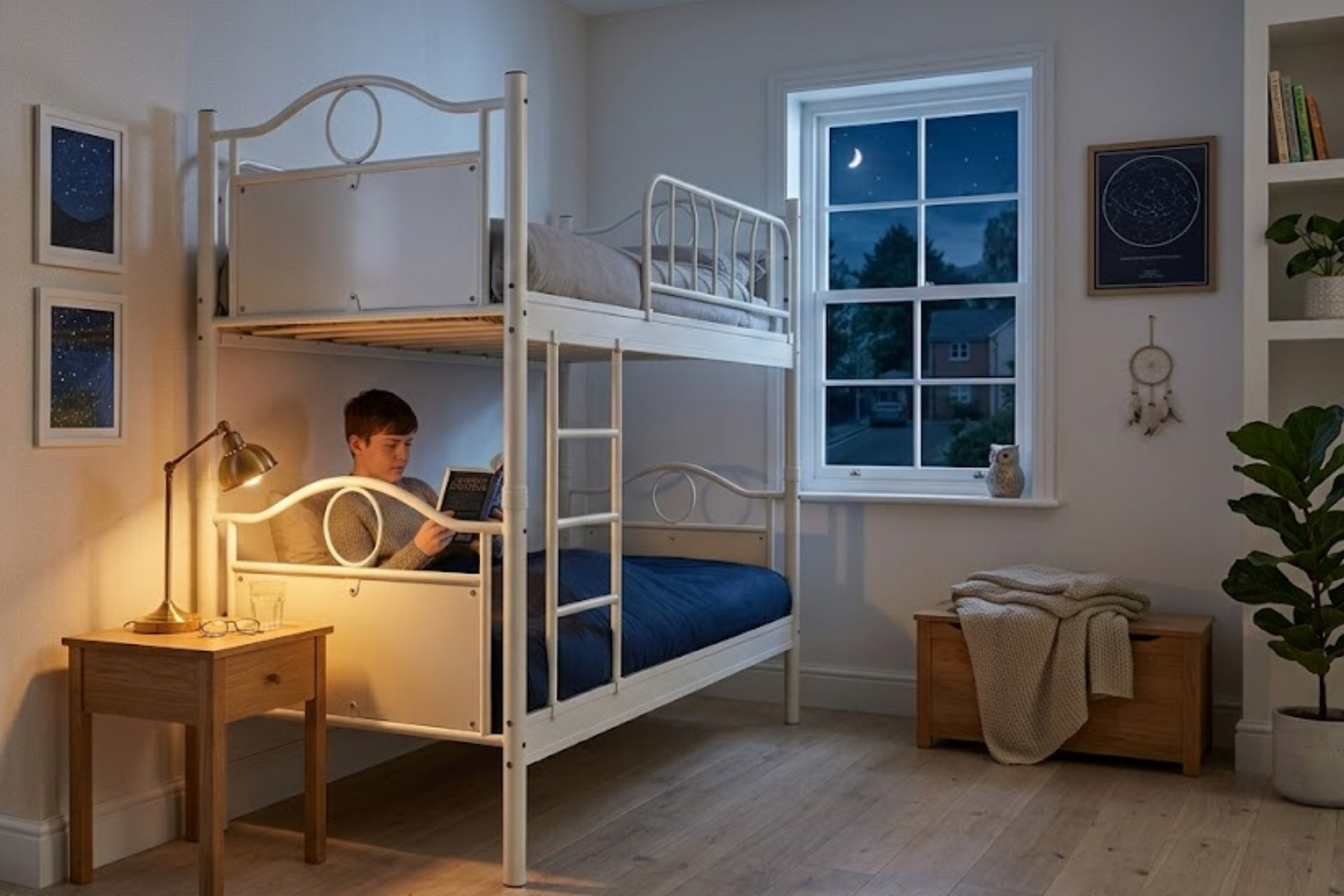 Argimo Zümrüt Genç Çocuk Odası Beyaz Metal Ranza ve Karyola