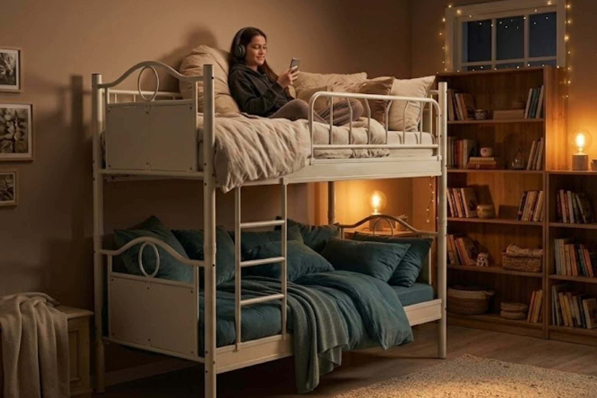 Argimo Zümrüt Genç Çocuk Odası Beyaz Metal Ranza ve Karyola