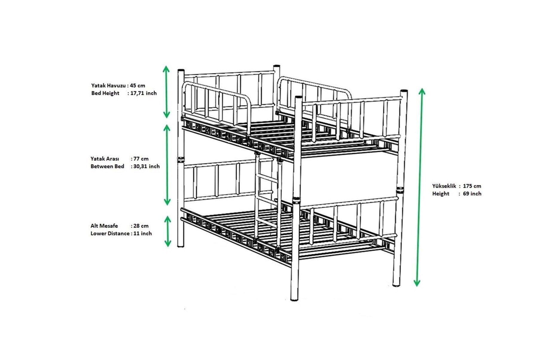Argimo Zambak Genç Çocuk Yatak Odası Metal Ranza ve Karyola