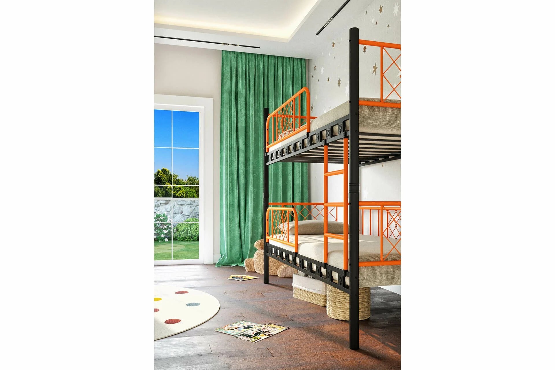 Argimo Metis Siyah Turuncu Çift Katlı Ekstra Korkuluklu Güvenlikli Ranza - Argimo