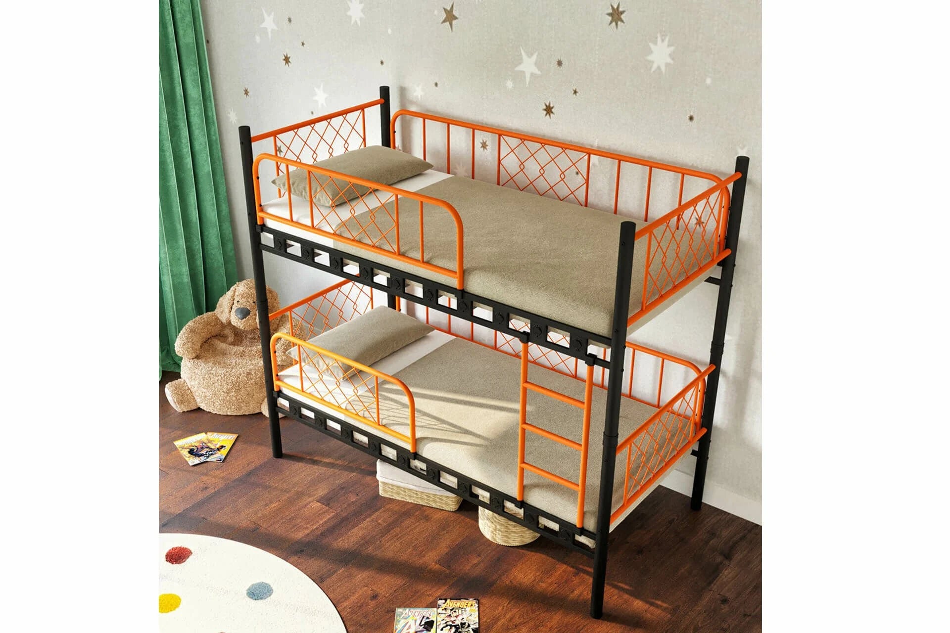 Argimo Metis Siyah Turuncu Çift Katlı Ekstra Korkuluklu Güvenlikli Ranza - Argimo