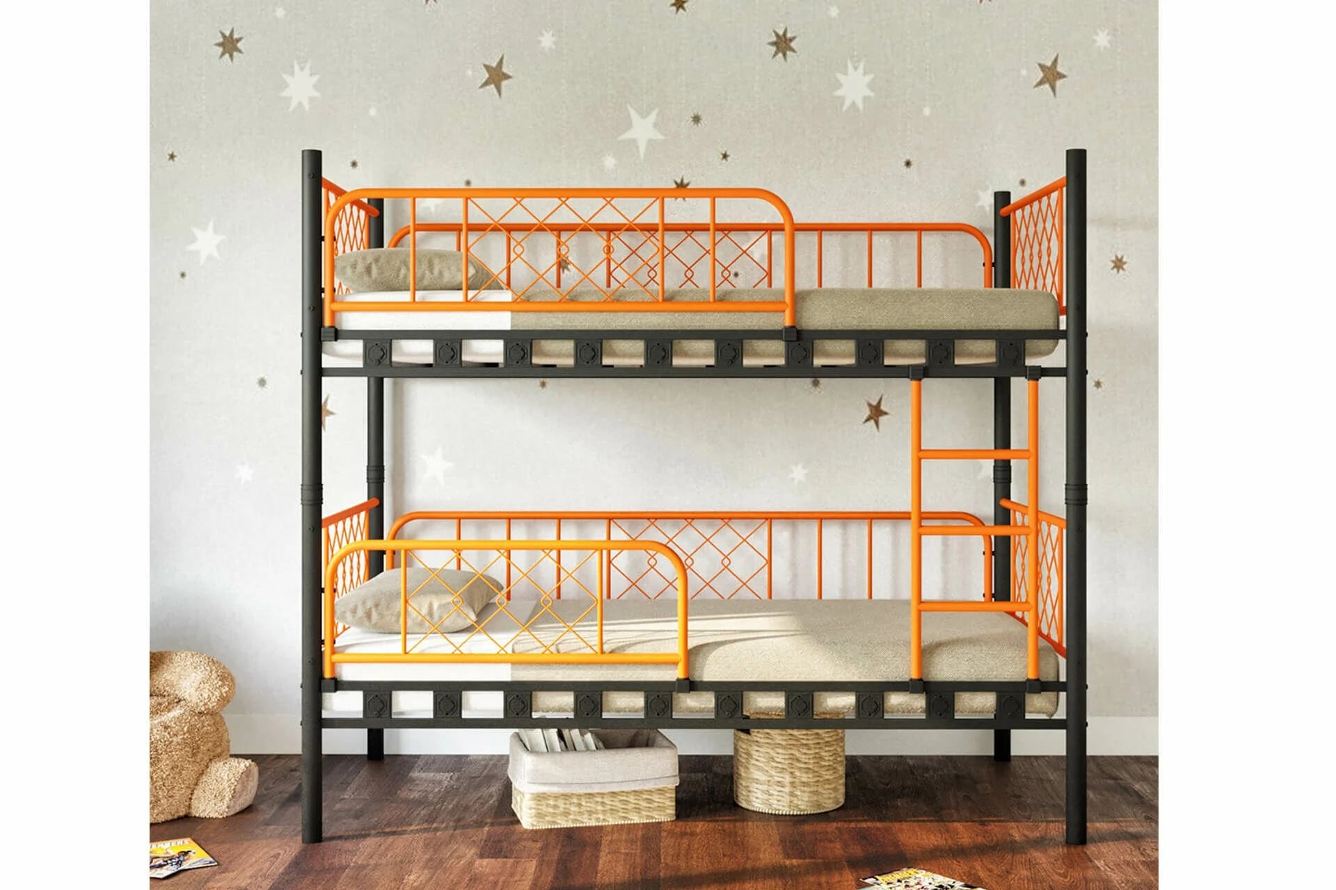 Argimo Metis Siyah Turuncu Çift Katlı Ekstra Korkuluklu Güvenlikli Ranza - Argimo