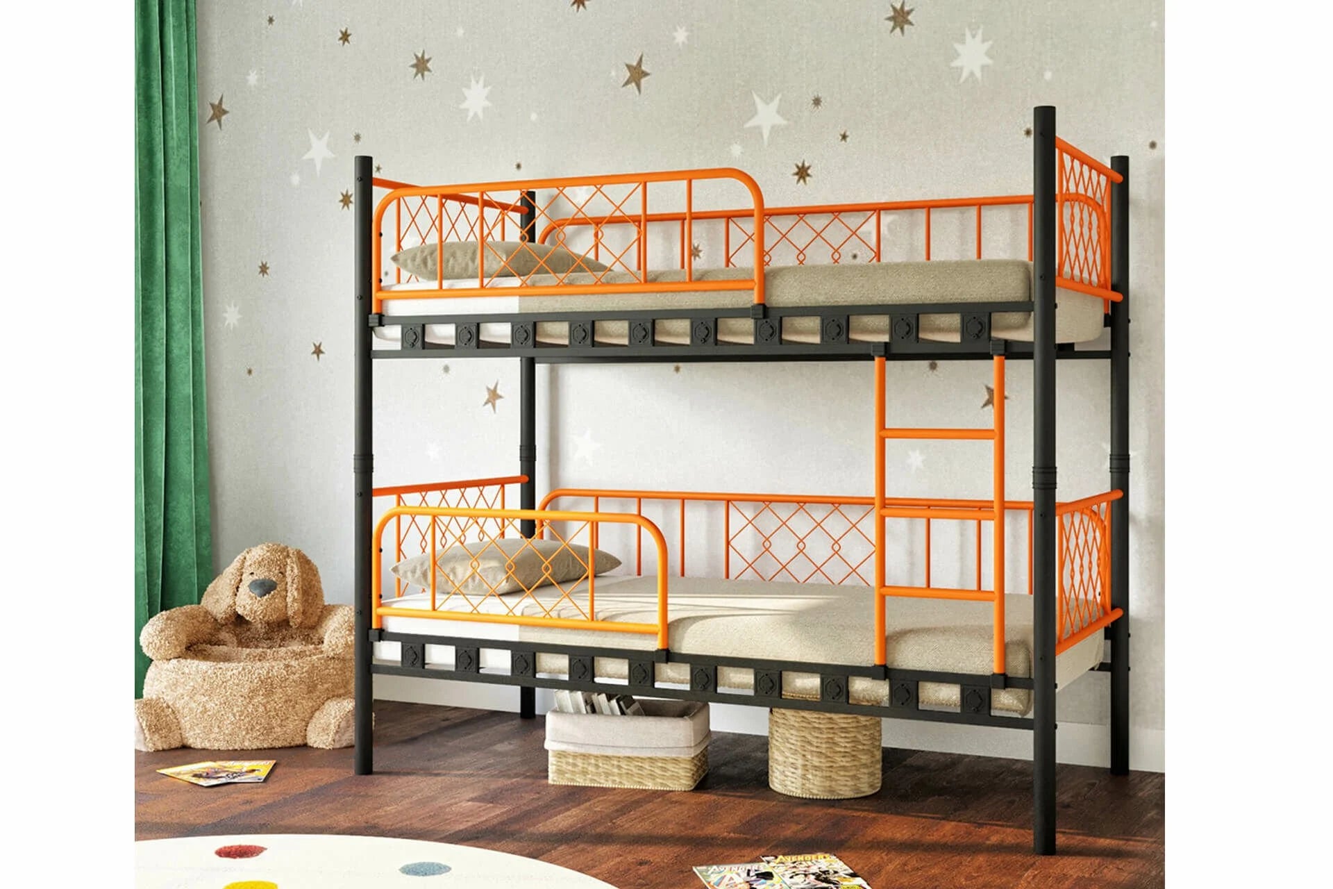 Argimo Metis Siyah Turuncu Çift Katlı Ekstra Korkuluklu Güvenlikli Ranza - Argimo