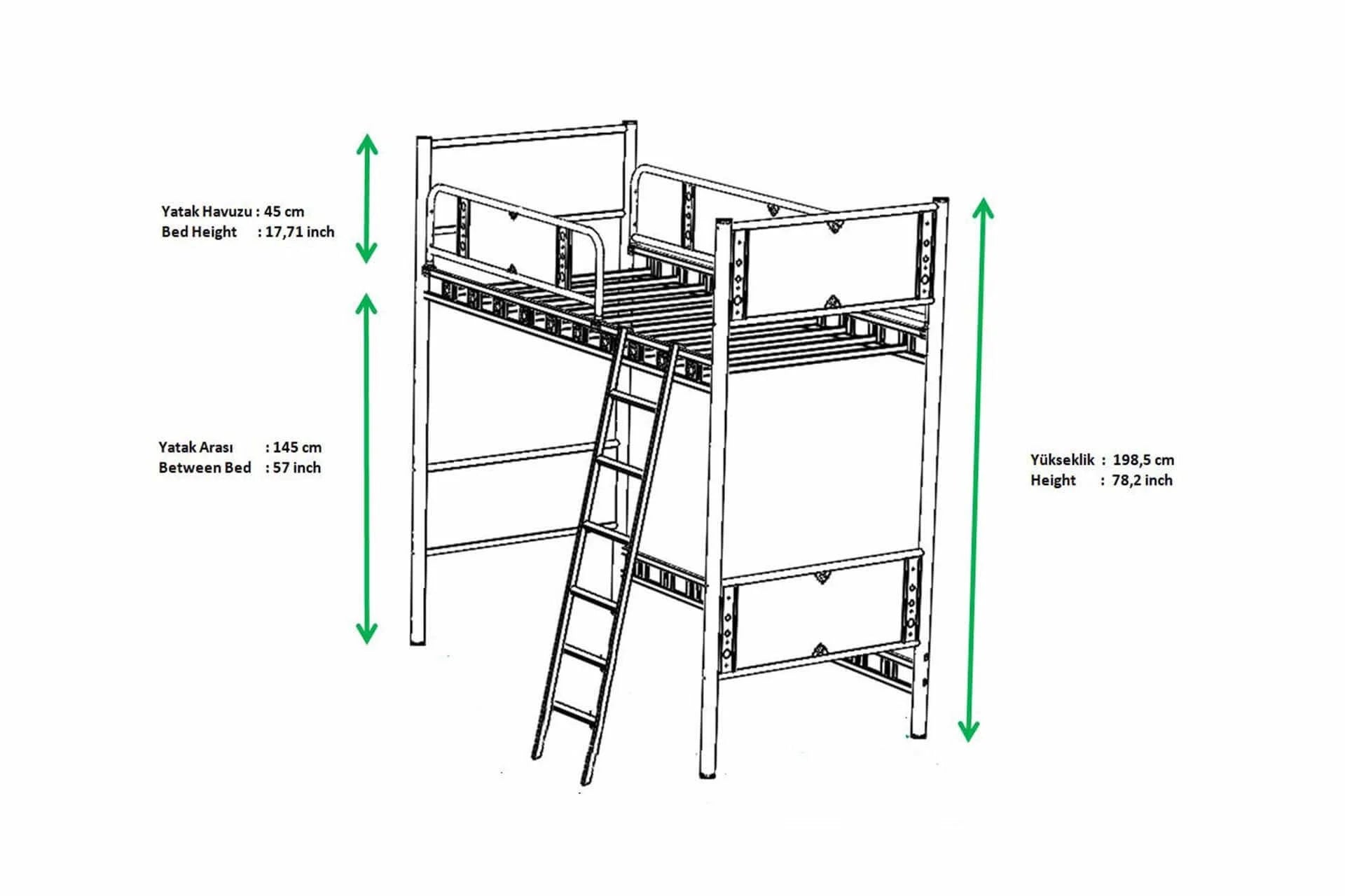 Argimo Prizma Genç Çocuk Odası Metal Ranzalı Gri Karyola - Argimo