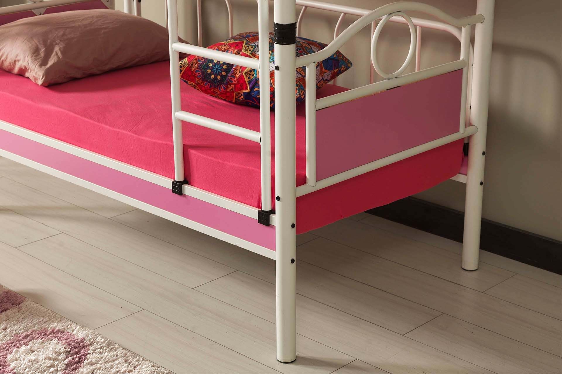 Argimo Zümrüt Bebek Çocuk Odası Ahşap Başlıklı Metal Beyaz Pembe Ranza ve Karyola - Argimo