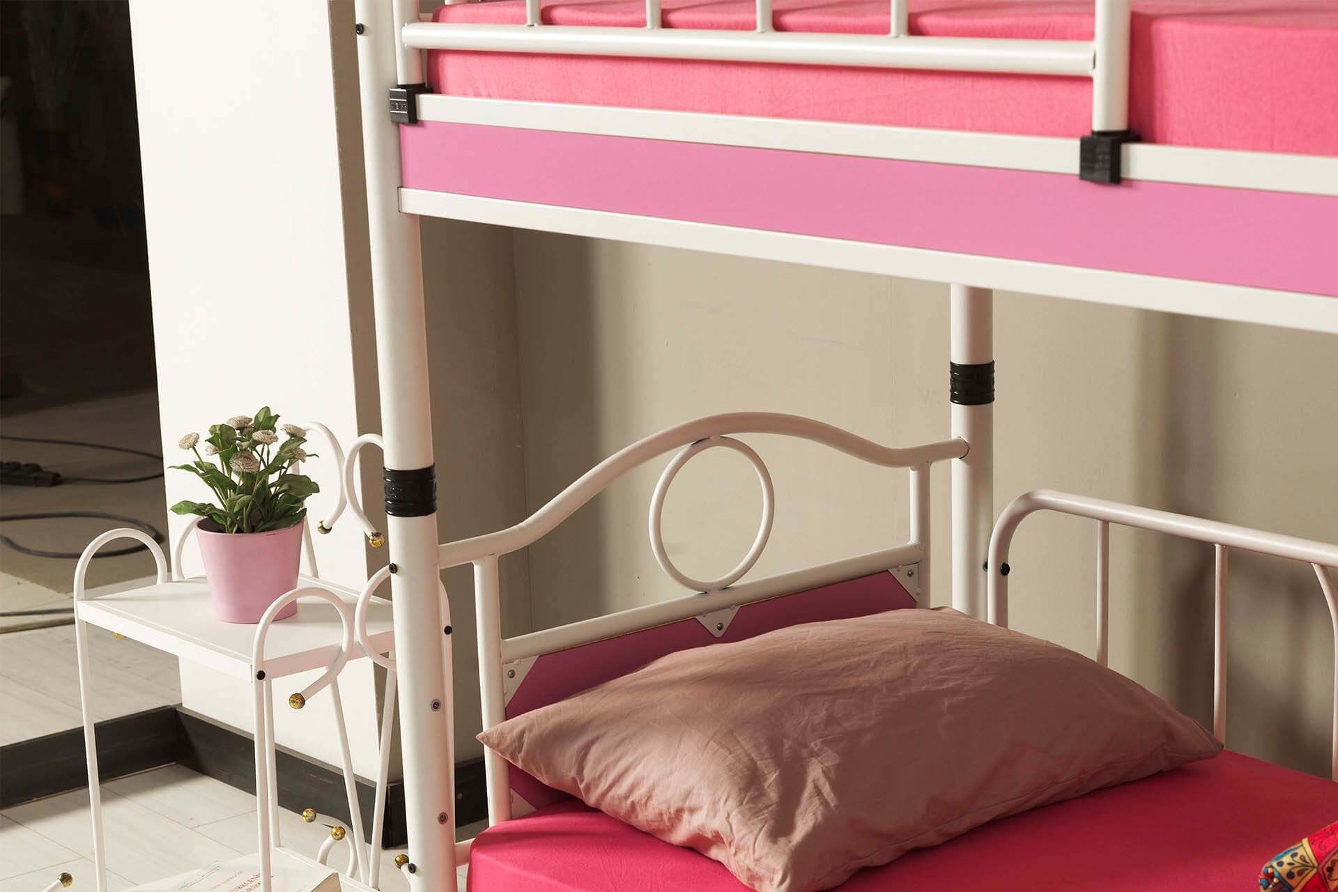 Argimo Zümrüt Bebek Çocuk Odası Ahşap Başlıklı Metal Beyaz Pembe Ranza ve Karyola - Argimo