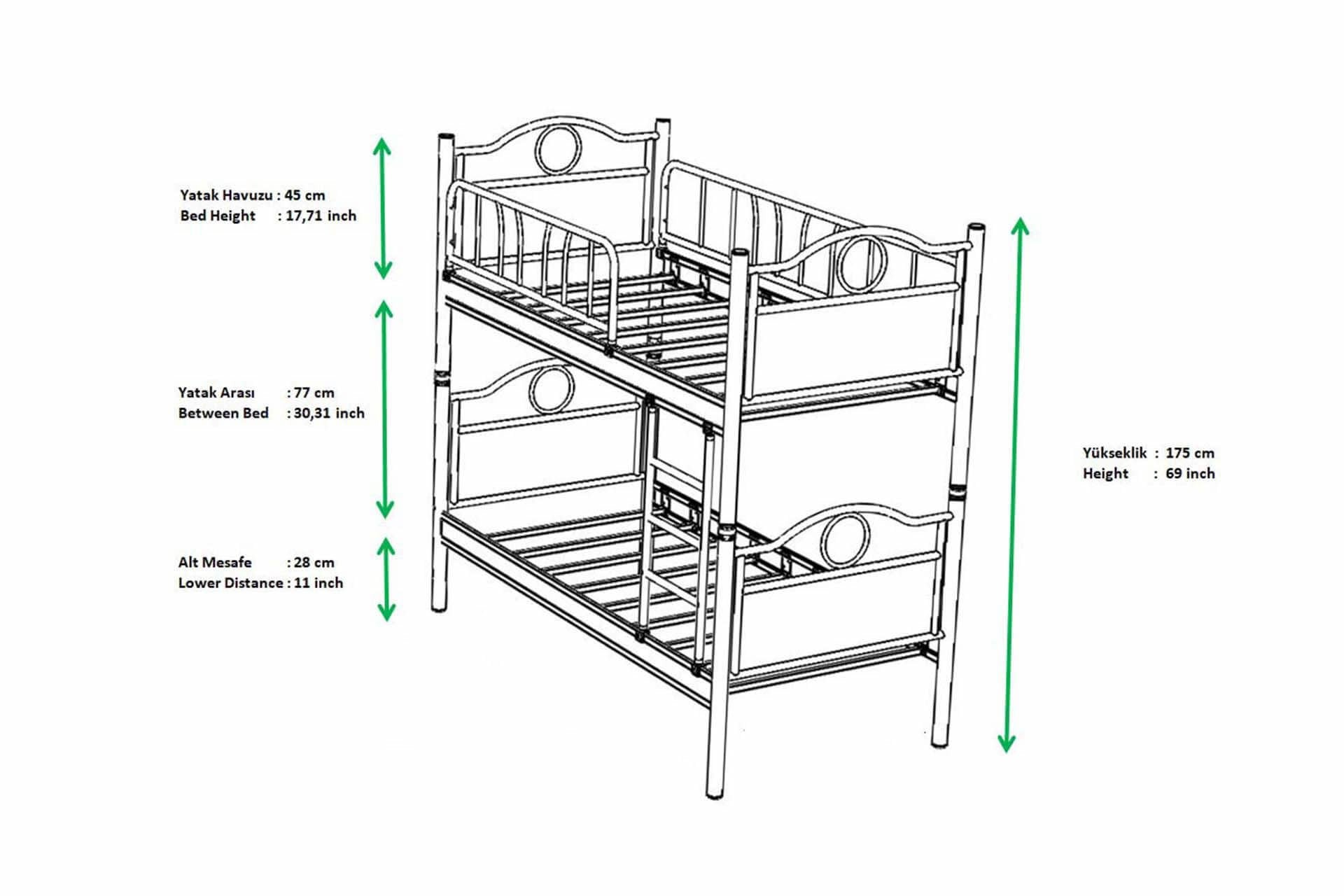 Argimo Zümrüt Bebek Çocuk Odası Ahşap Başlıklı Metal Beyaz Pembe Ranza ve Karyola - Argimo