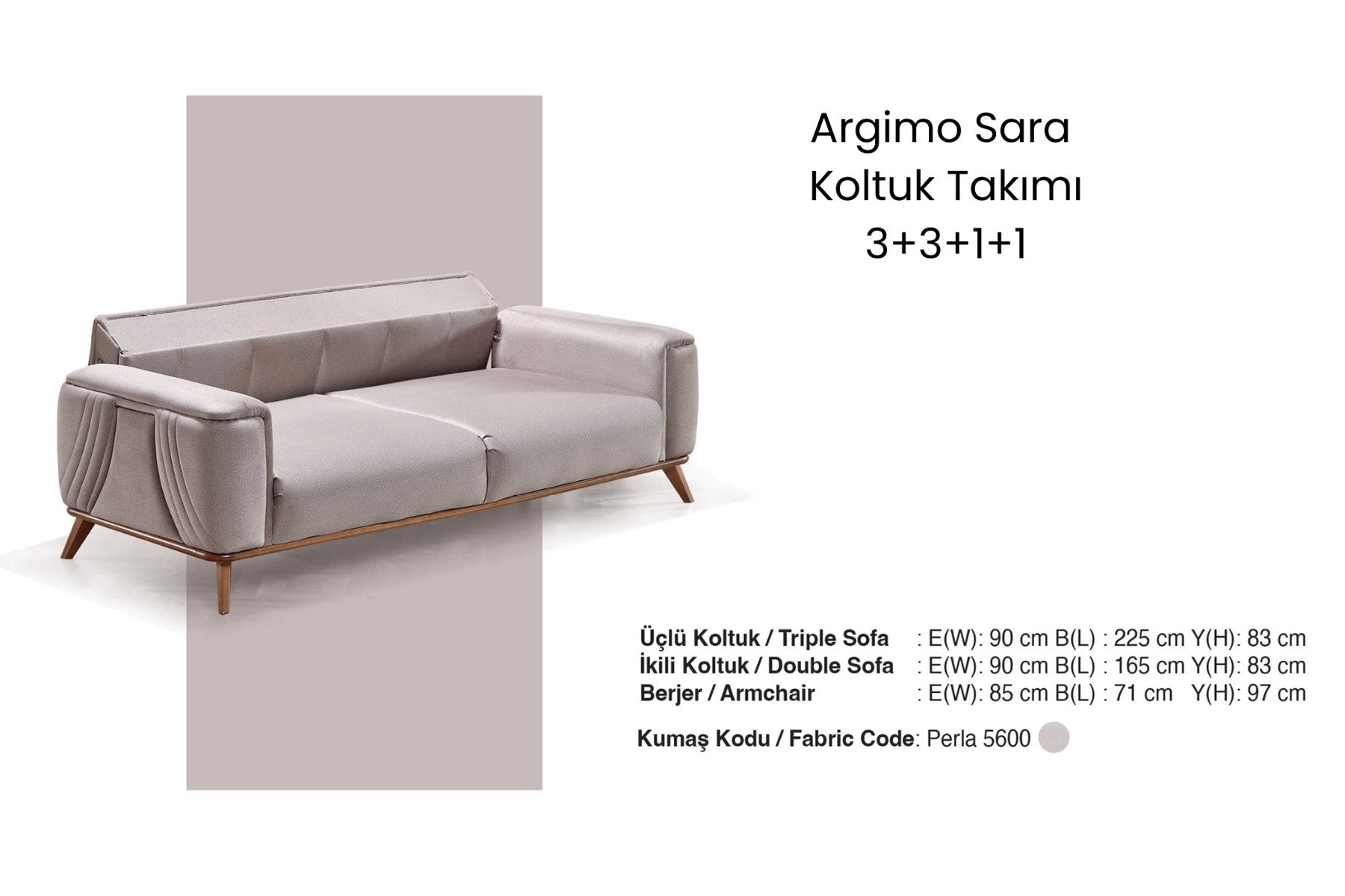 Argimo Sara Üçlü Koltuk Takımı