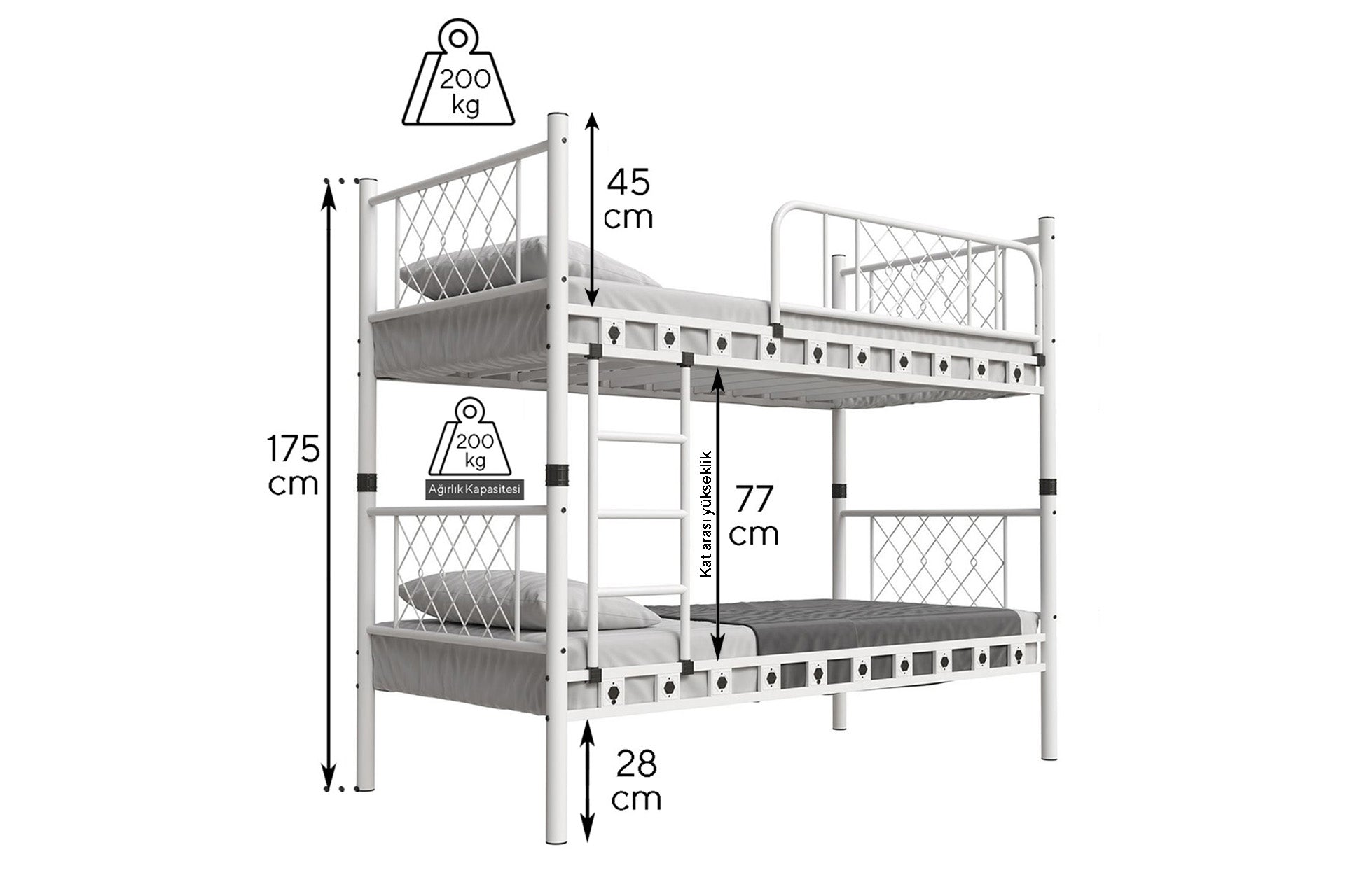 Argimo Metis Genç Çocuk Yatak Odası Metal Ranza ve Karyola