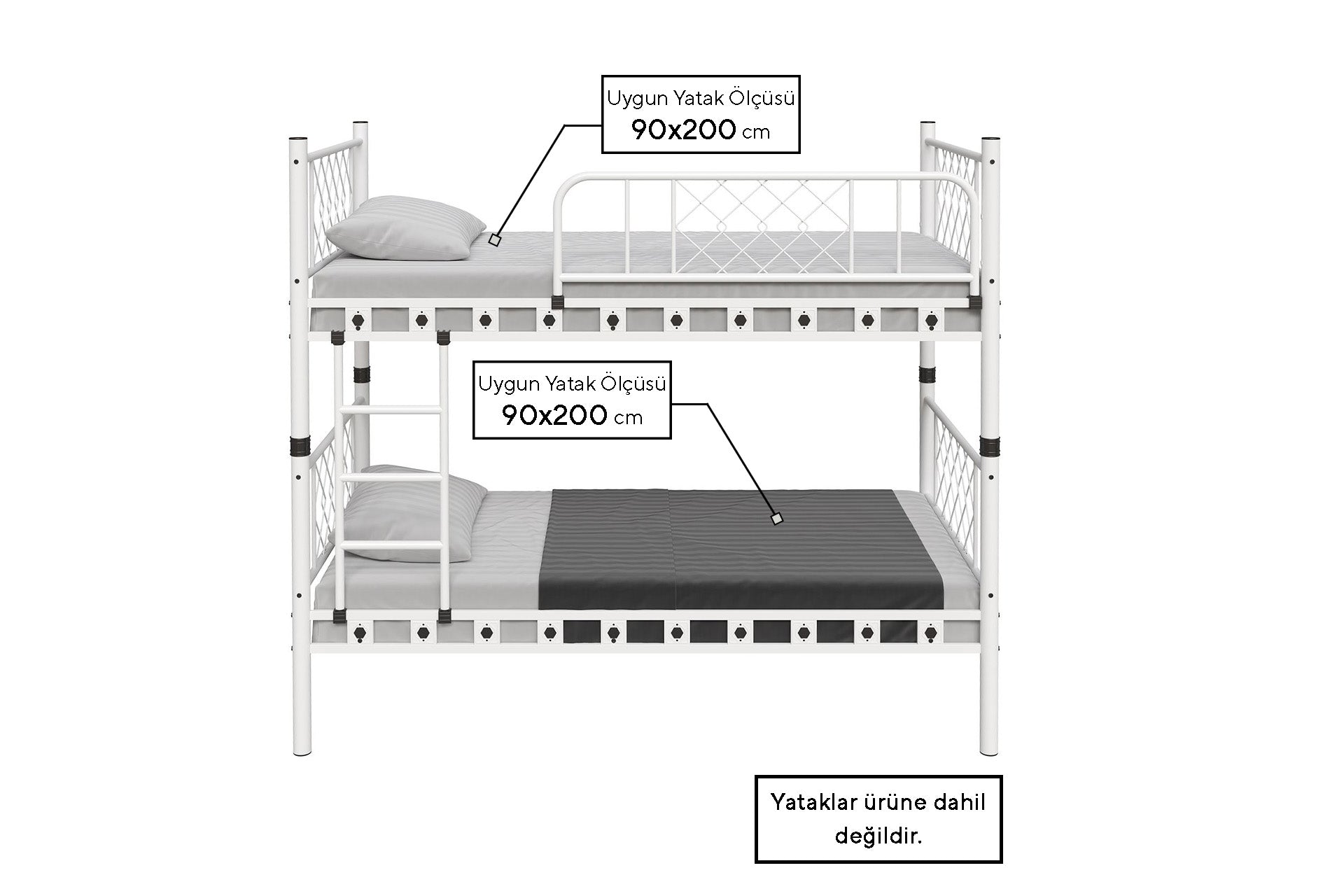 Argimo Metis Çift Katlı Ekstra Korkuluklu Güvenlikli Ranza