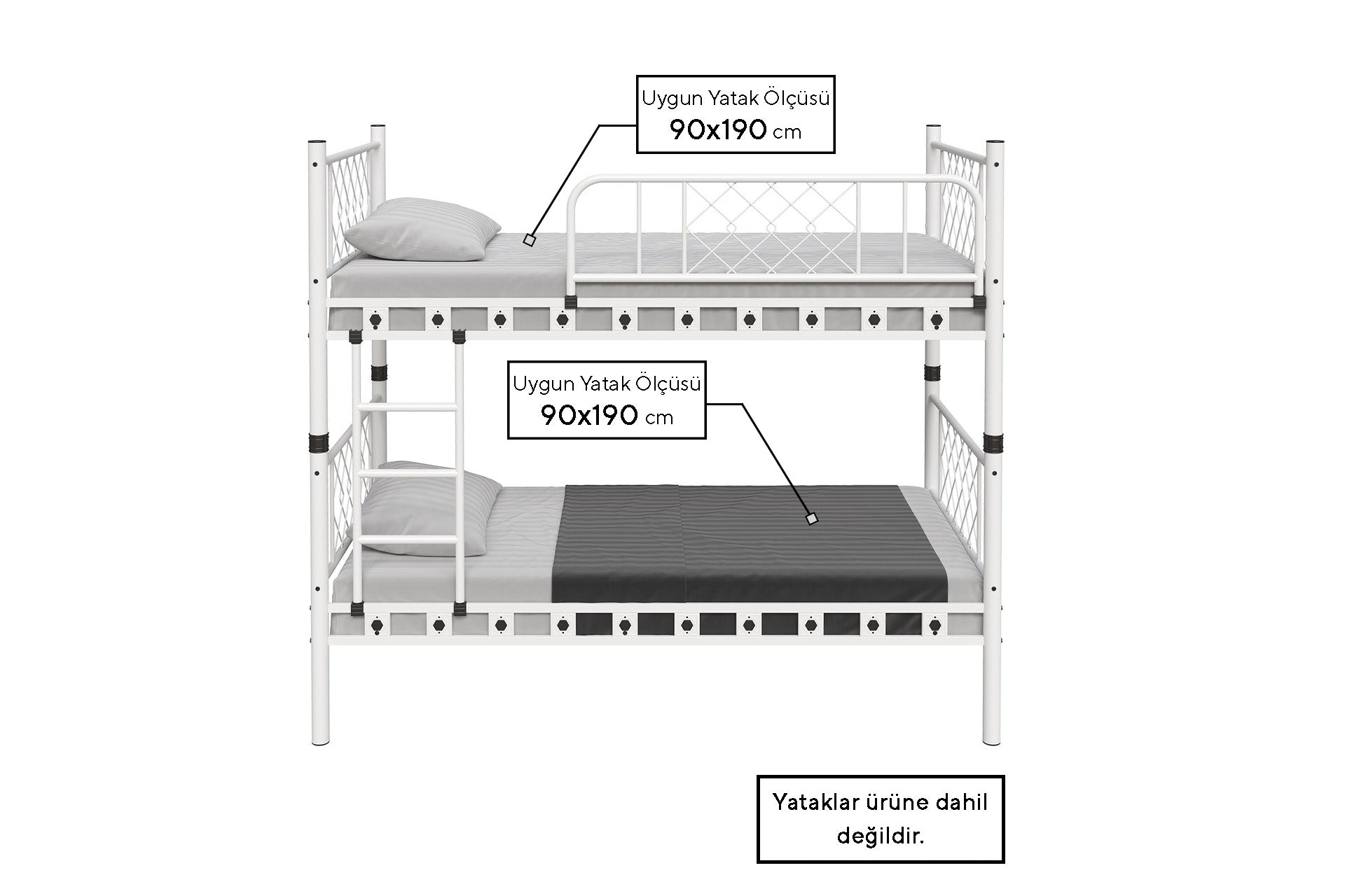 Argimo İnci Genç Çocuk Odası Metal Ahşap Siyah Ranza ve Karyola