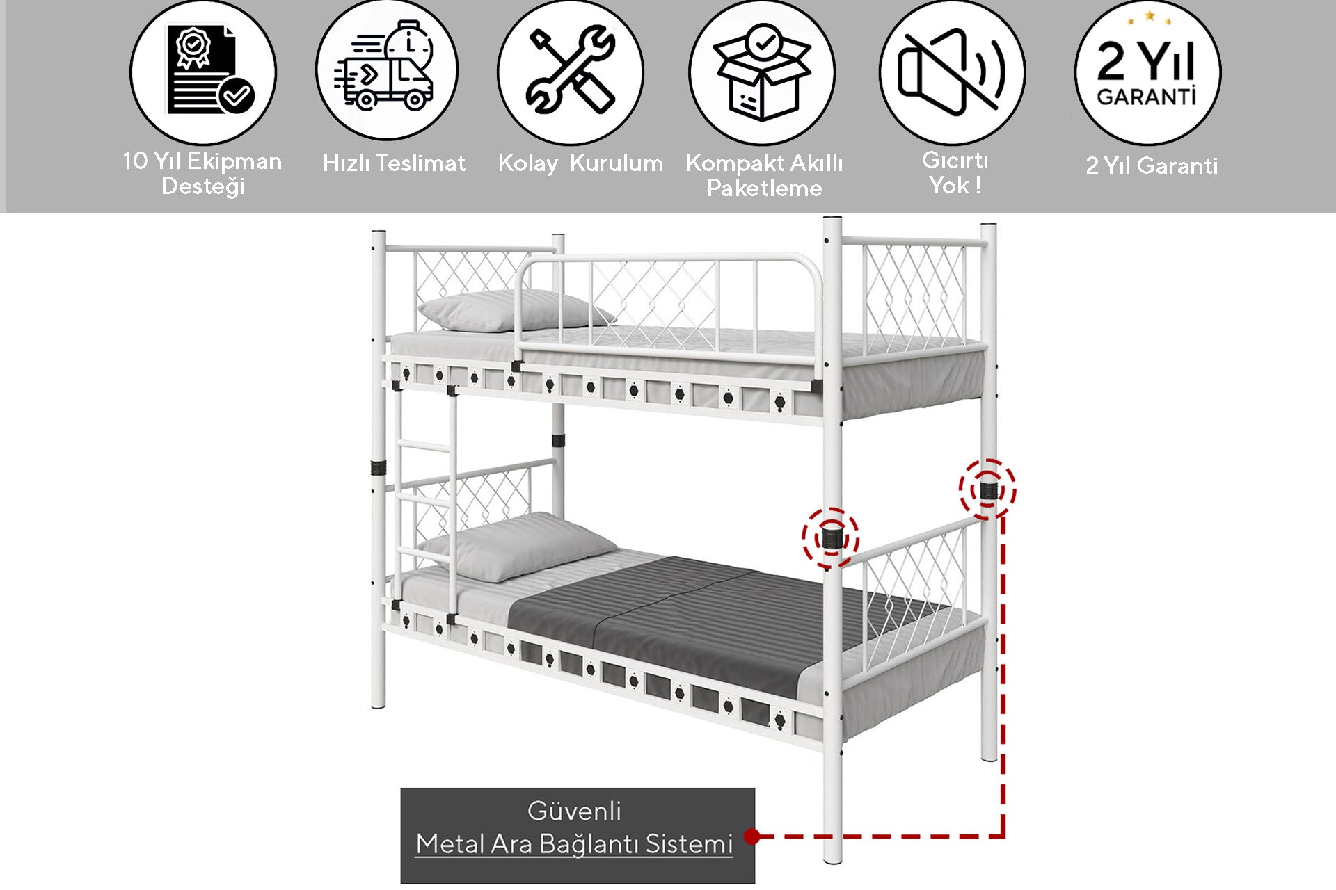 Argimo Metis Genç Çocuk Yatak Odası Metal Ranza ve Karyola