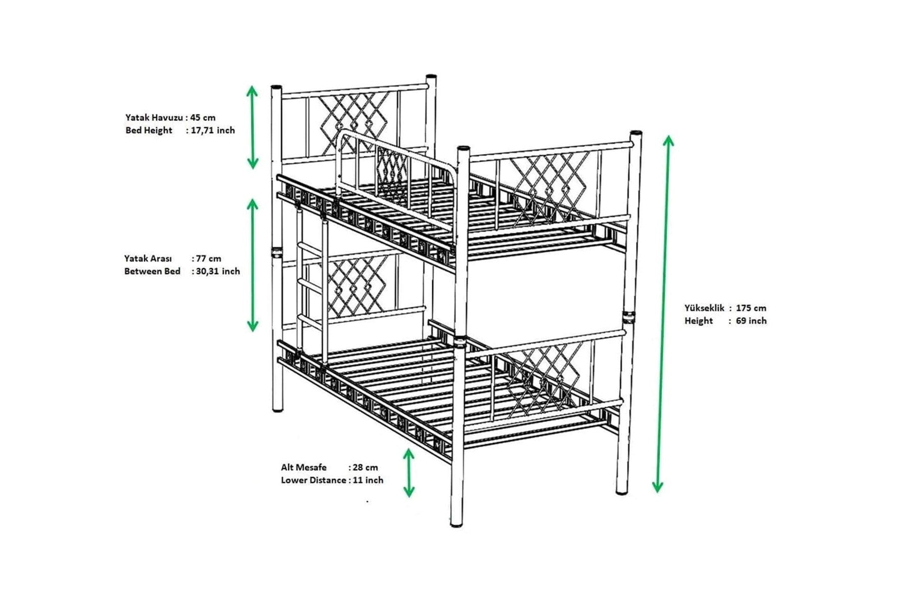 Argimo Metis Genç Çocuk Yatak Odası Metal Ranza ve Karyola