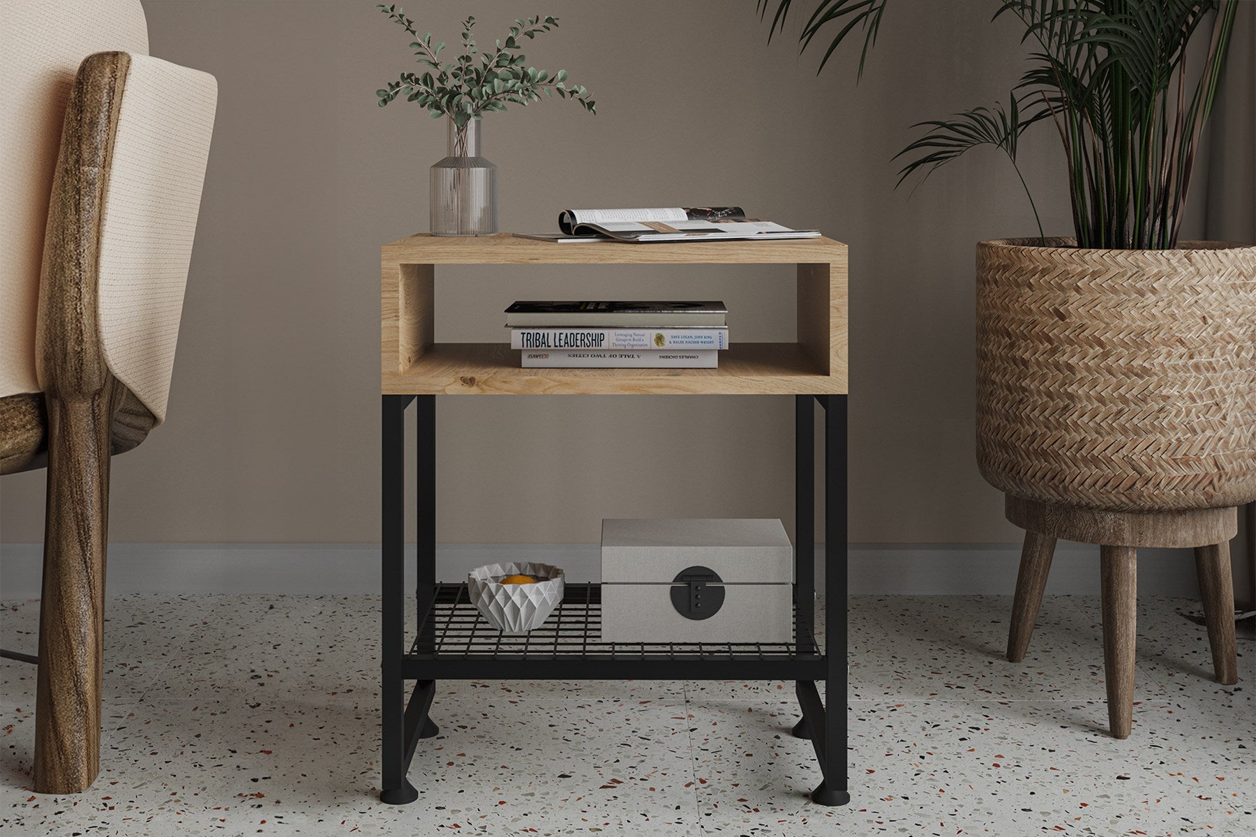 Argimo Armoni Metal Komodin Yatak Yanı Raf Sehpa