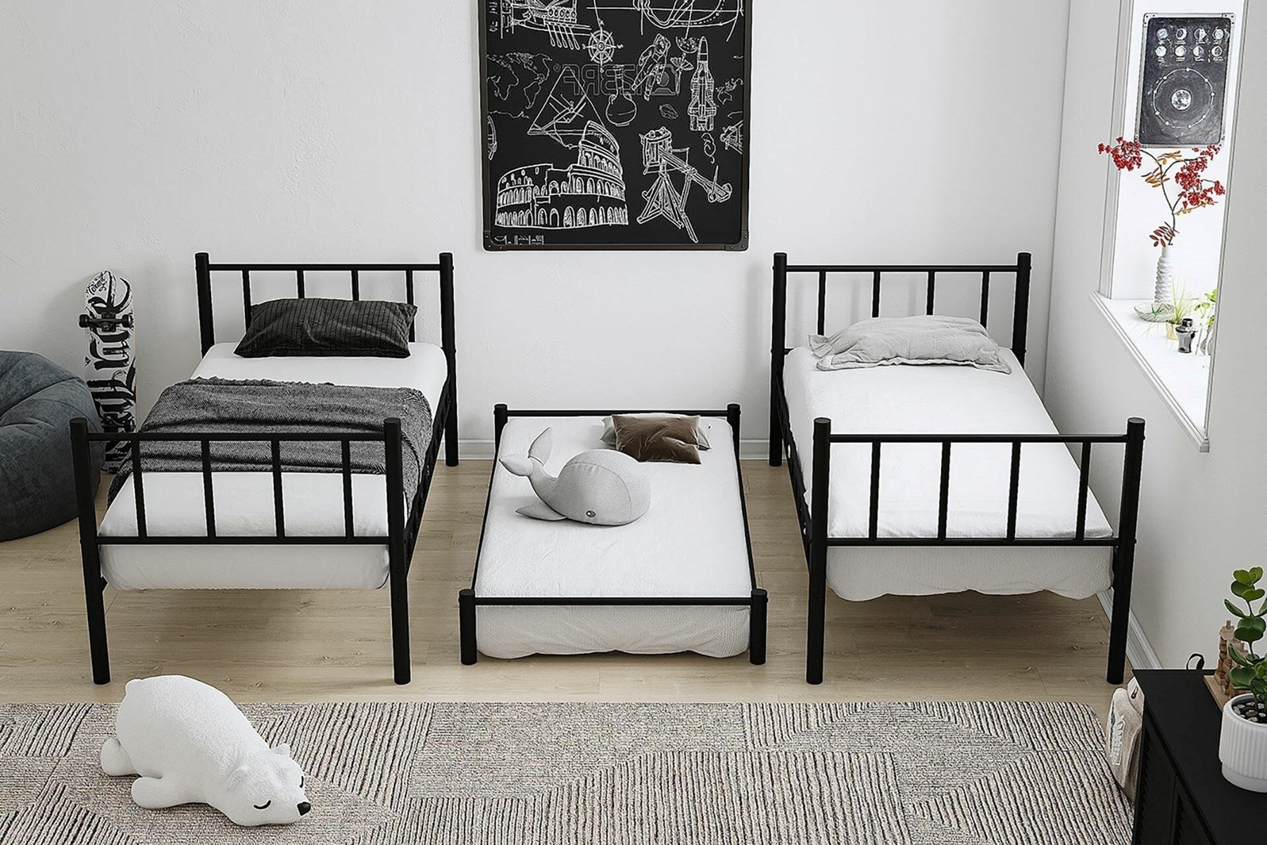 Argimo Zambak Yavrulu Genç Çocuk Odası Metal Ranza ve Karyola