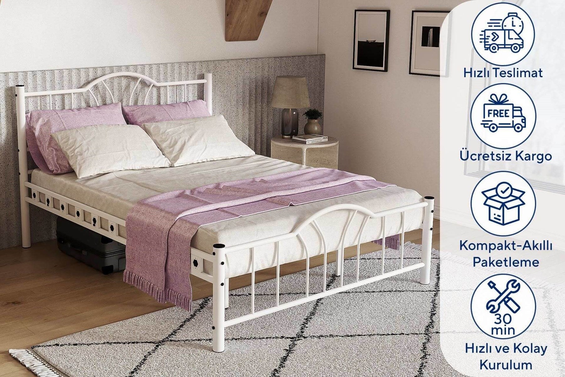 Argimo Bella Çift Kişilik Ferforje Metal Karyola